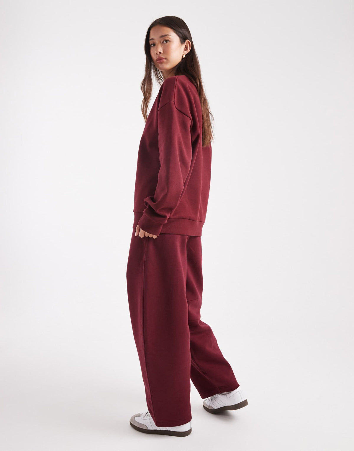 ASOS DESIGN brushback barrel leg brushback jogger in burgundy - ASOS Sample Sale
