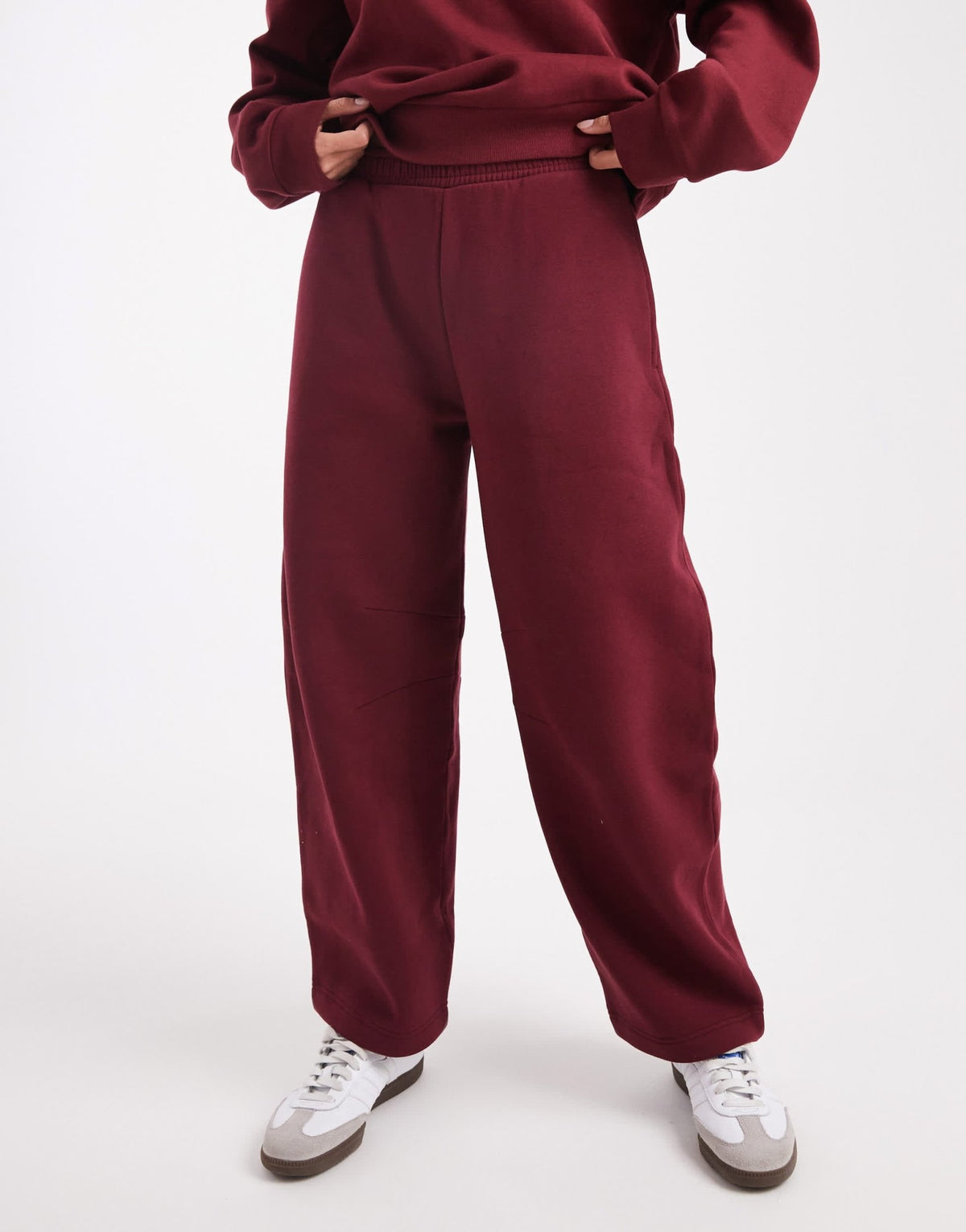 ASOS DESIGN brushback barrel leg brushback jogger in burgundy - ASOS Sample Sale