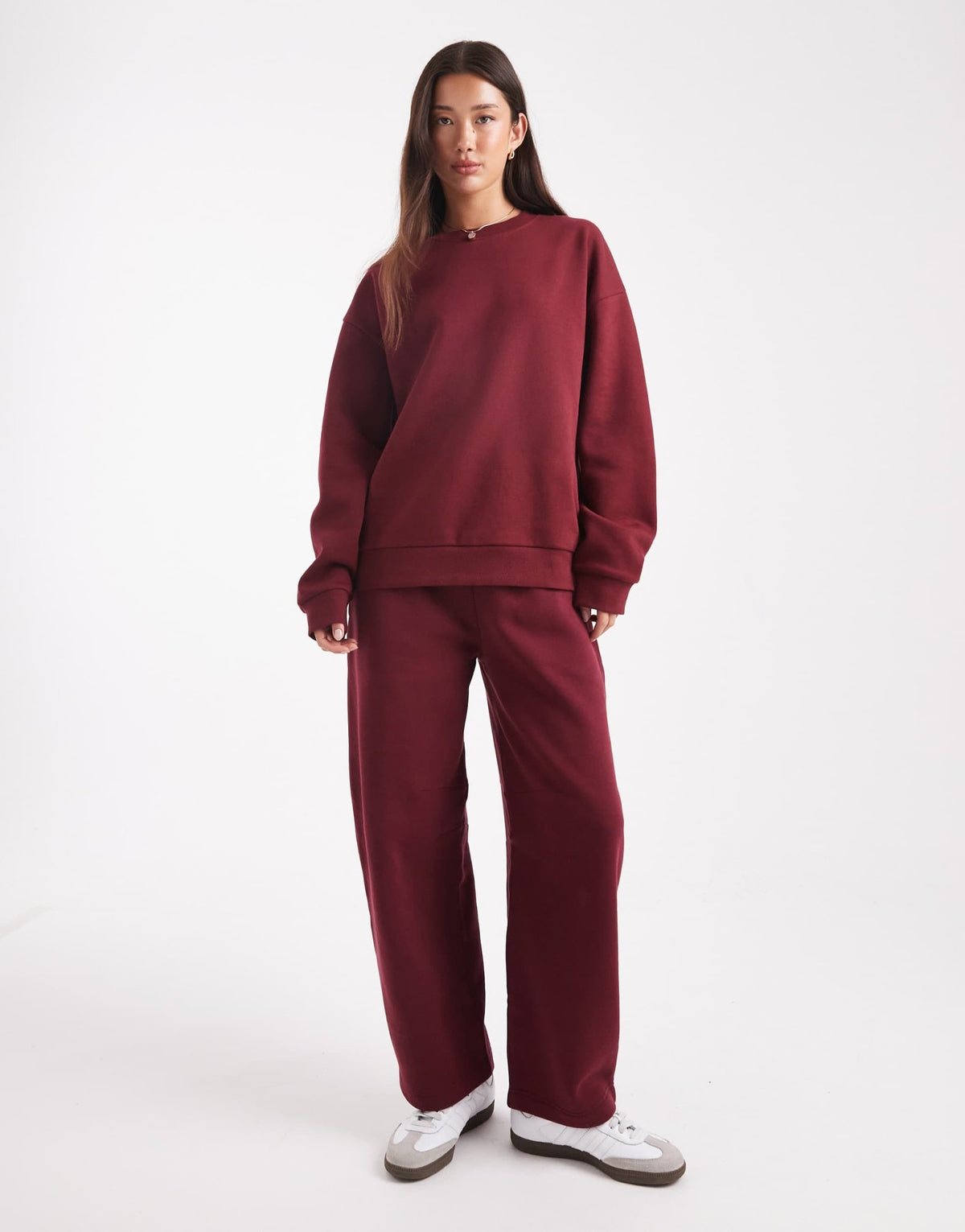 ASOS DESIGN brushback barrel leg brushback jogger in burgundy - ASOS Sample Sale