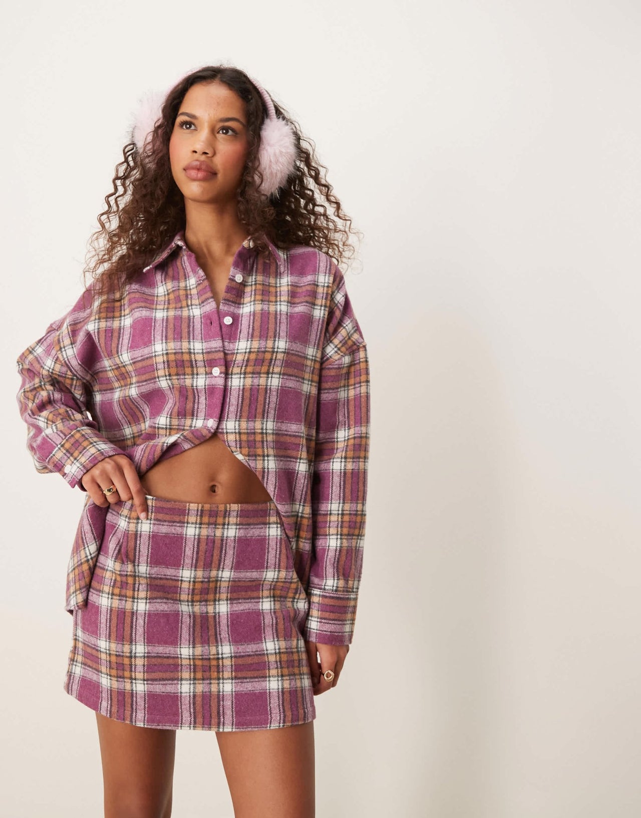 ASOS DESIGN brushed check a line mini skirt in burgundy - ASOS Sample Sale