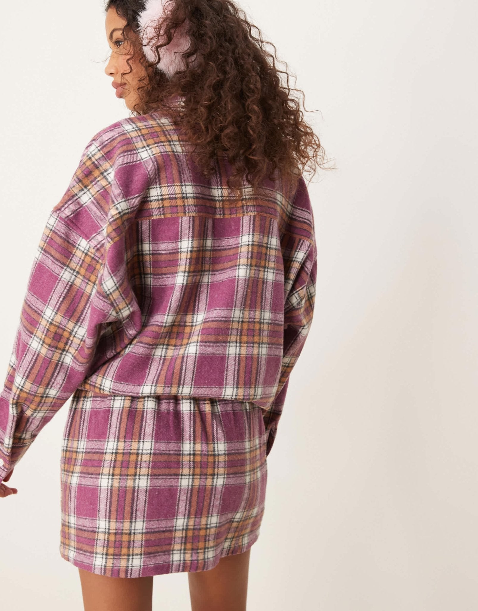 ASOS DESIGN brushed check a line mini skirt in burgundy - ASOS Sample Sale