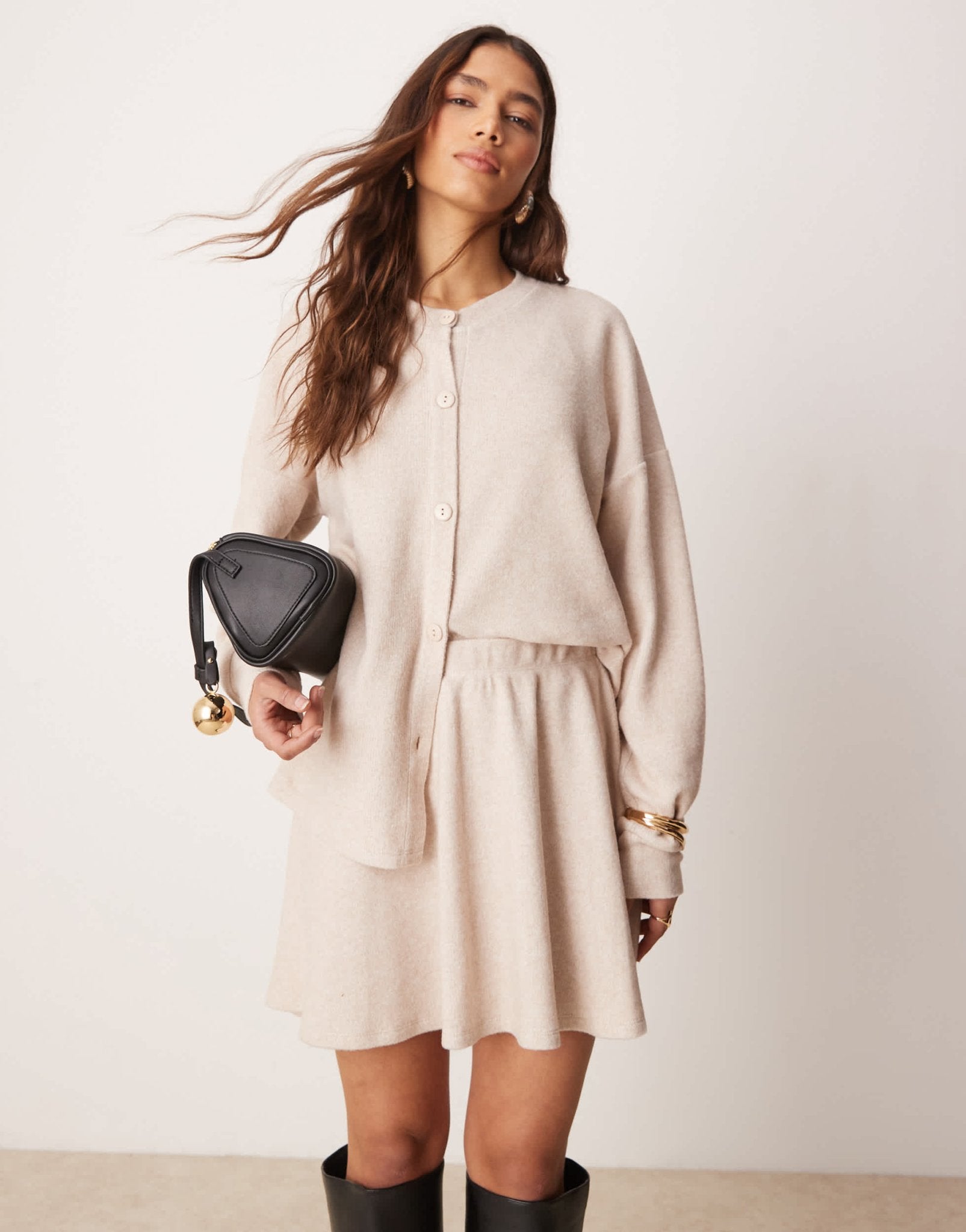 ASOS DESIGN brushed mini skirt co ord in cream - ASOS Sample Sale