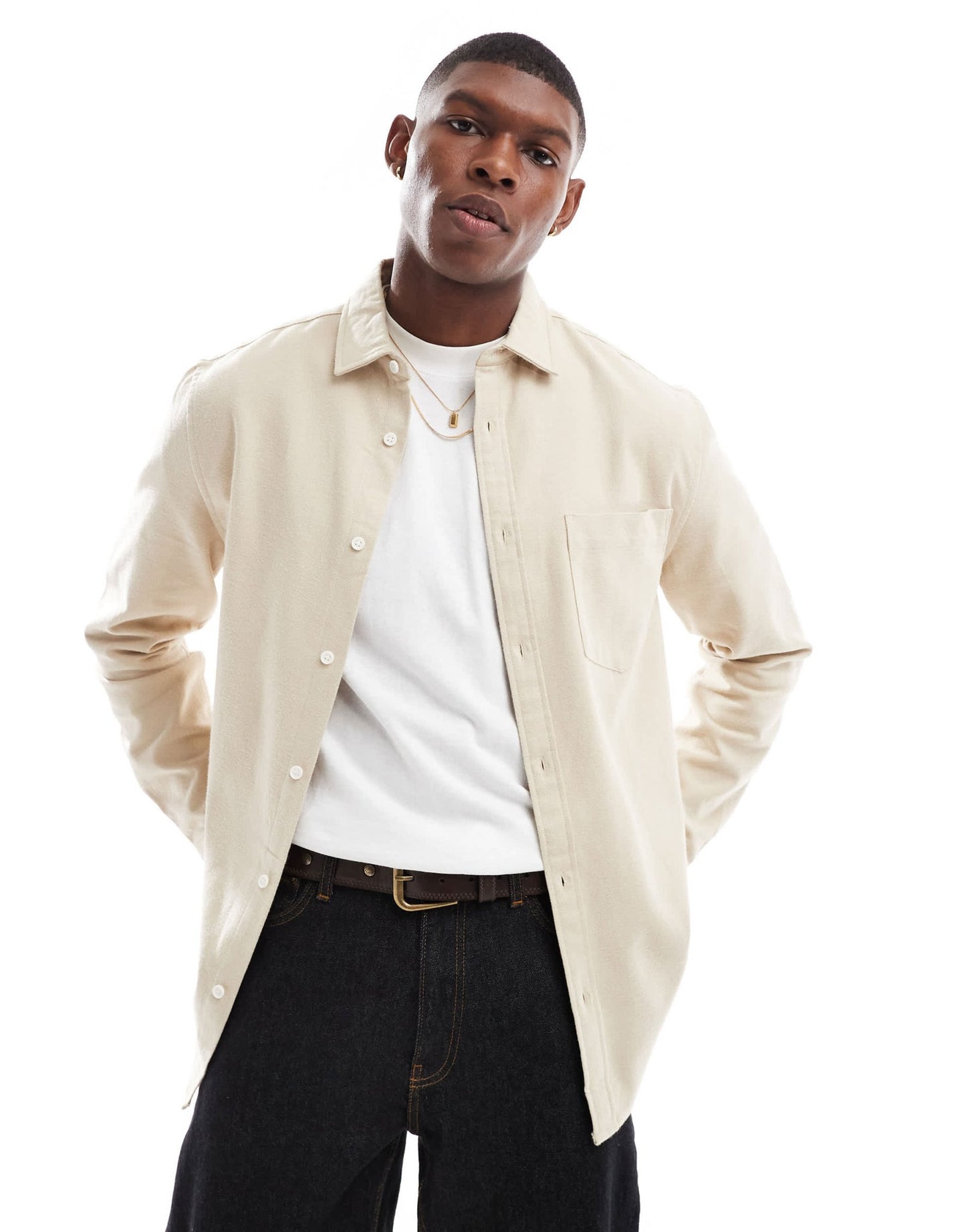 ASOS DESIGN brushed oxford regular shirt in beige - ASOS Sample Sale