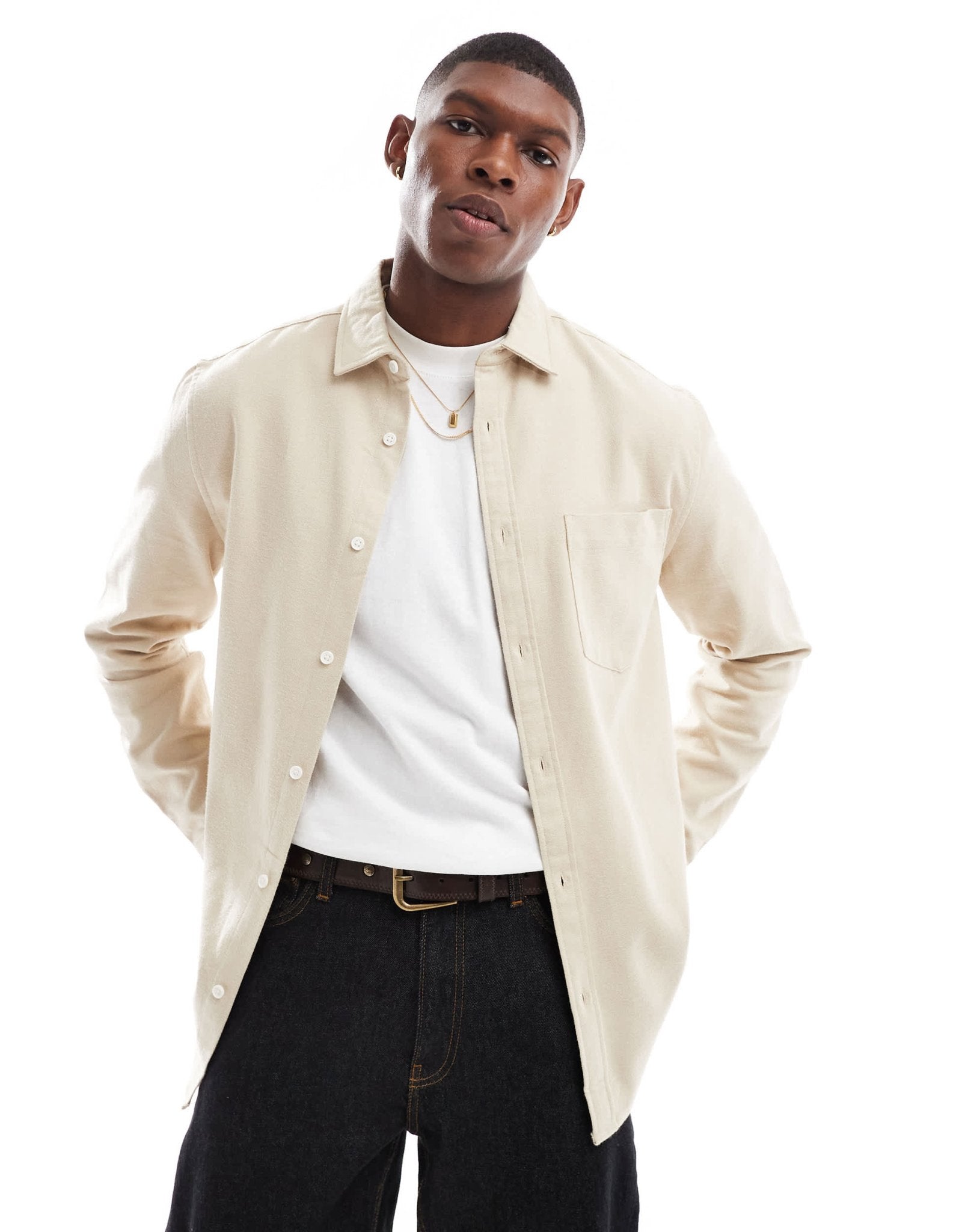 ASOS DESIGN brushed oxford regular shirt in beige - ASOS Sample Sale