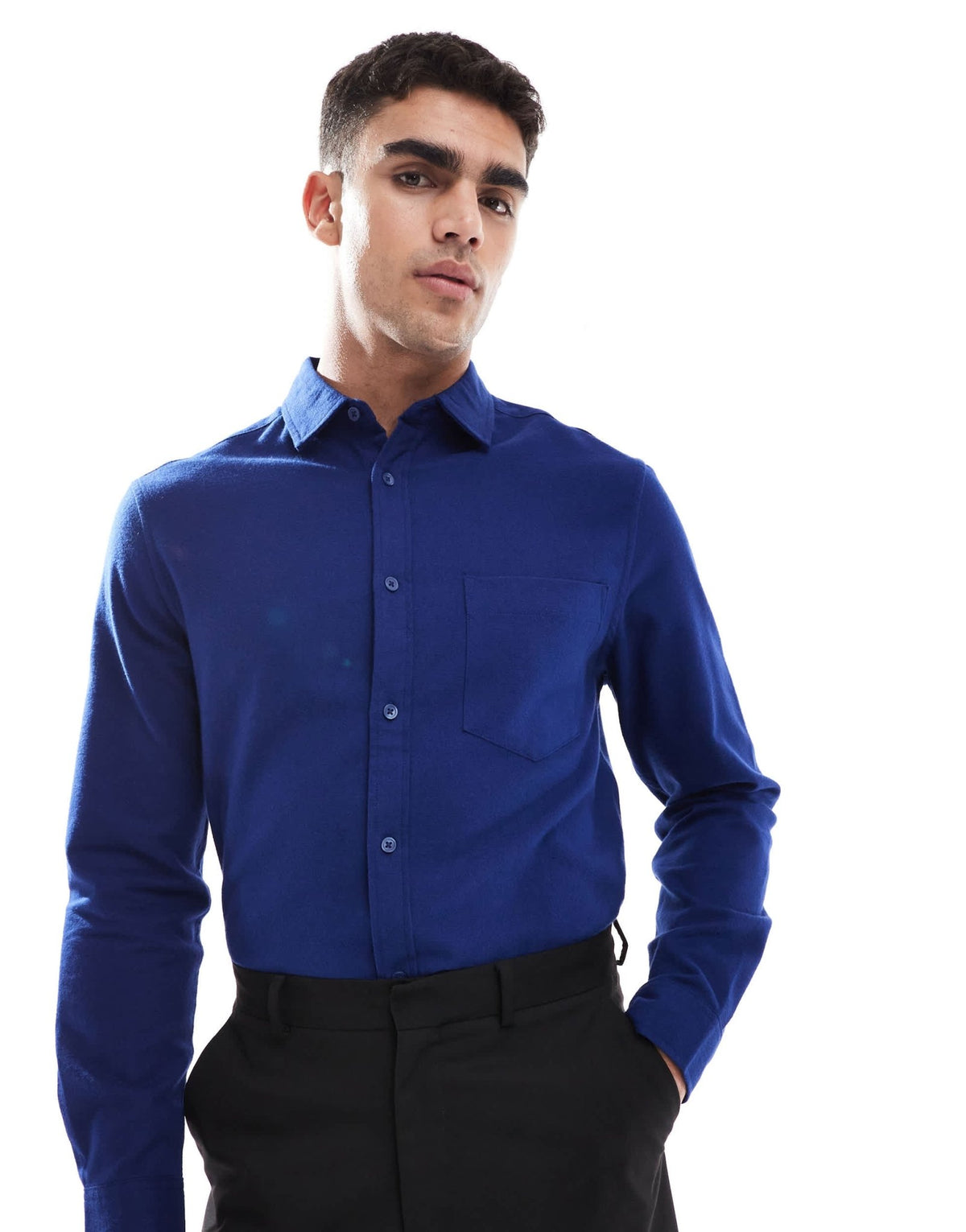 ASOS DESIGN brushed oxford regular shirt in navy - ASOS Sample Sale
