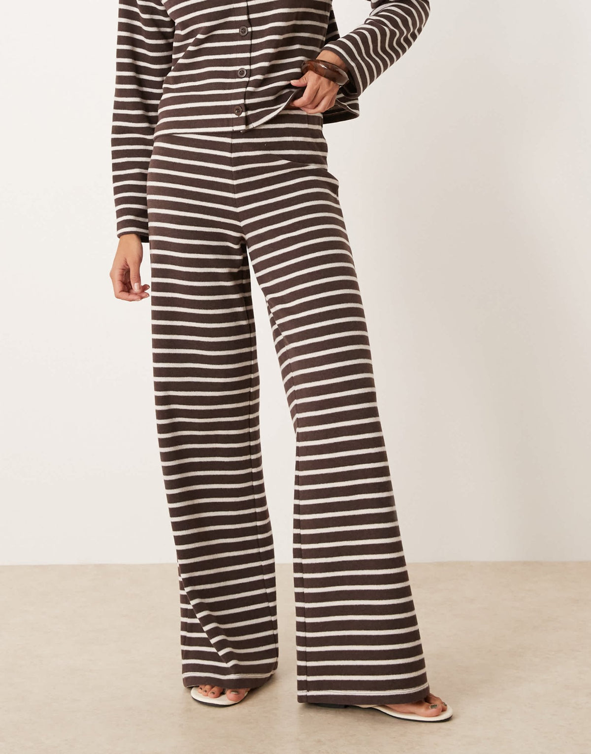 ASOS DESIGN brushed stripe wide leg co ord trousers in chocolate - ASOS Sample Sale