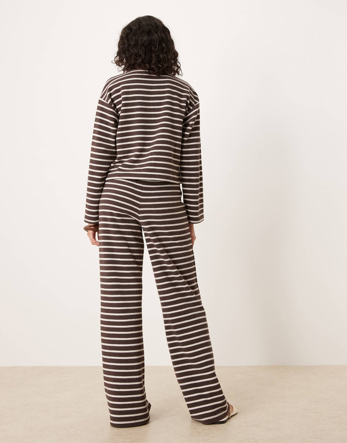 ASOS DESIGN brushed stripe wide leg co ord trousers in chocolate - ASOS Sample Sale