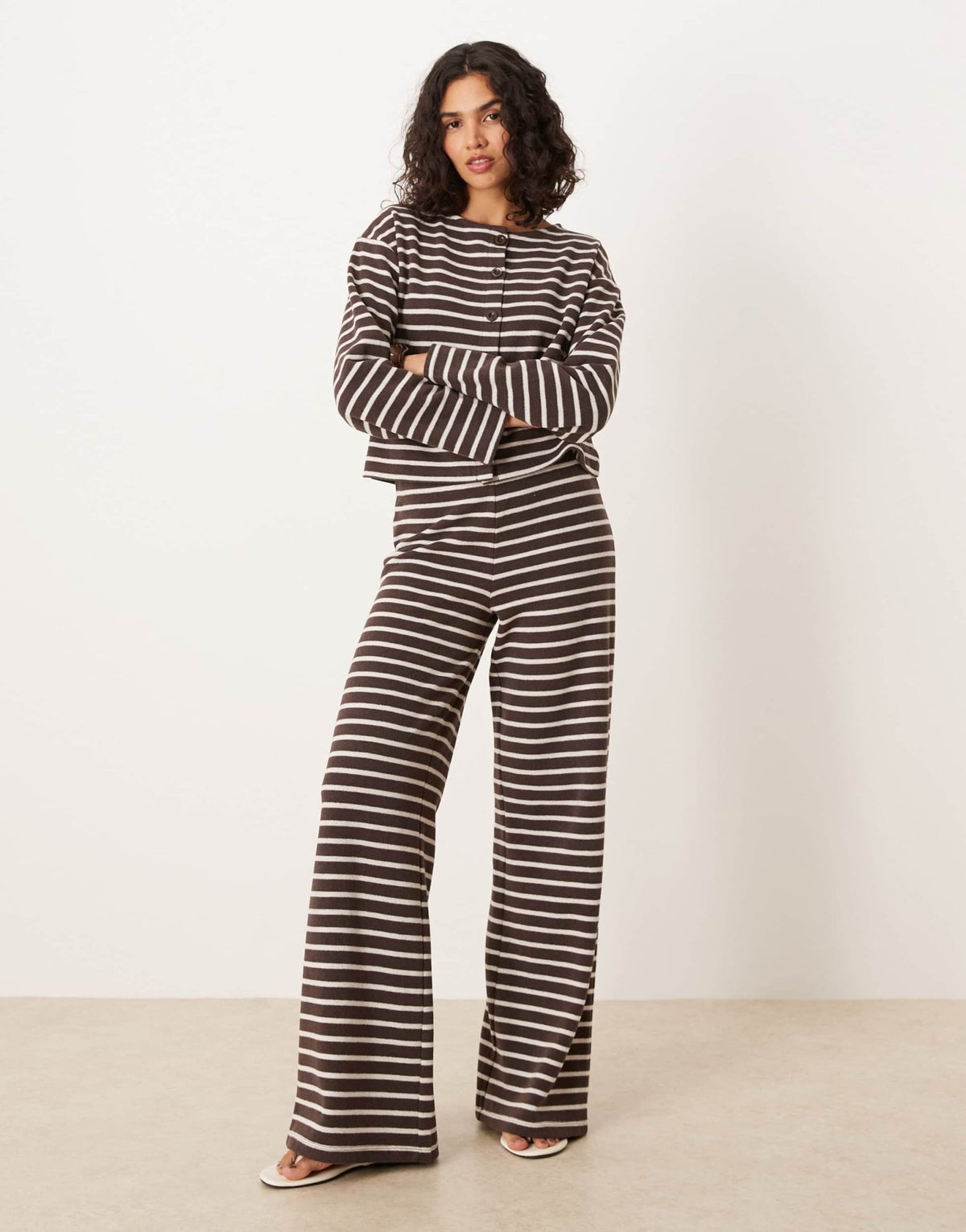 ASOS DESIGN brushed stripe wide leg co ord trousers in chocolate - ASOS Sample Sale