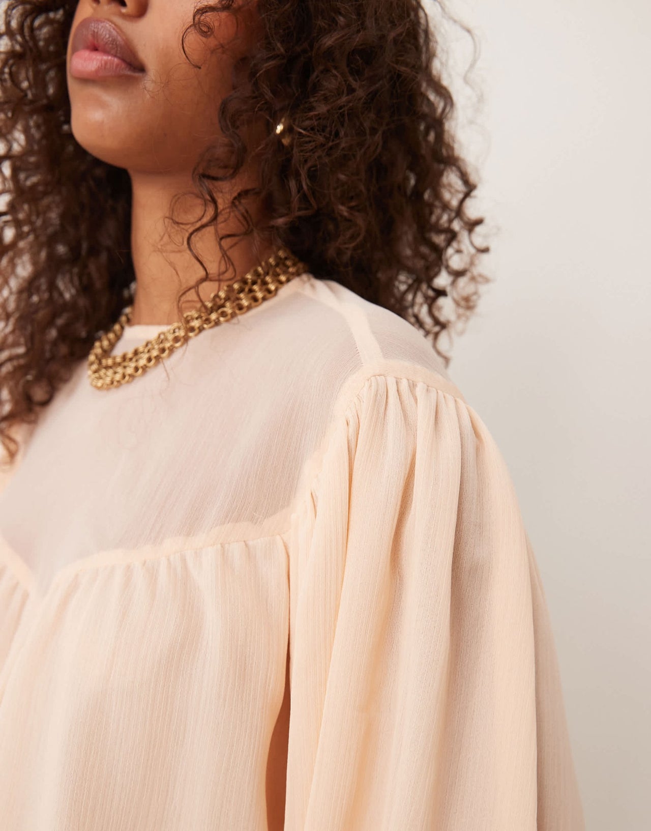 ASOS DESIGN bubble hem top with sheer yoke detail in peach - ASOS Sample Sale