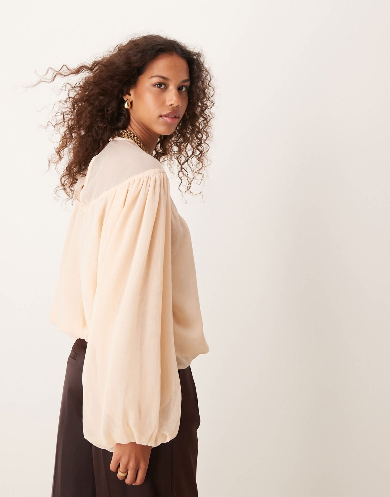 ASOS DESIGN bubble hem top with sheer yoke detail in peach - ASOS Sample Sale