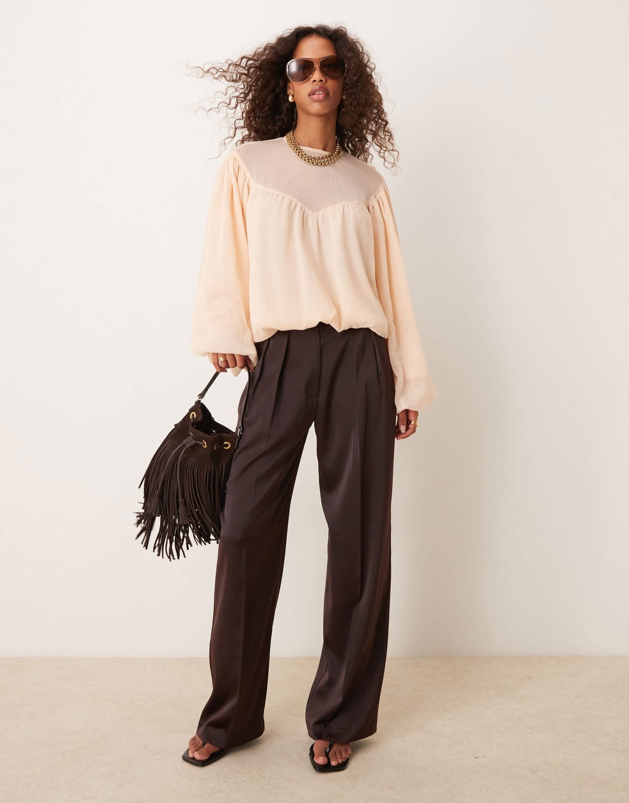 ASOS DESIGN bubble hem top with sheer yoke detail in peach - ASOS Sample Sale