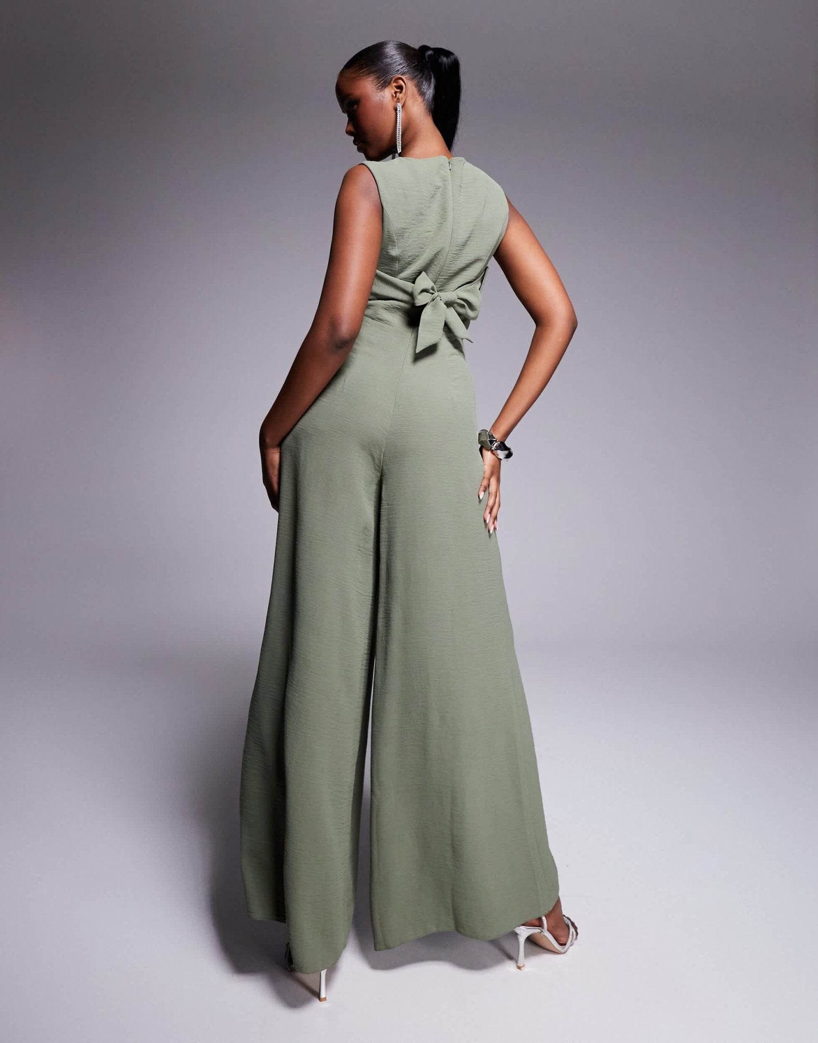 ASOS DESIGN buckle detail wide leg jumpsuit in khaki - ASOS Sample Sale