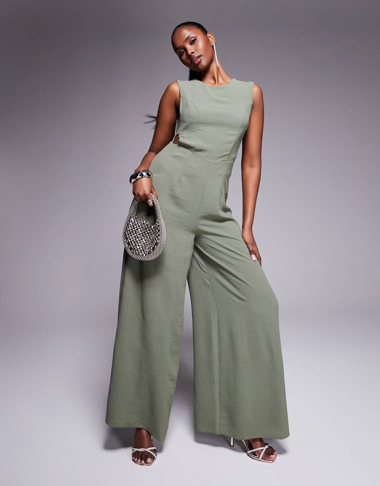 ASOS DESIGN buckle detail wide leg jumpsuit in khaki - ASOS Sample Sale