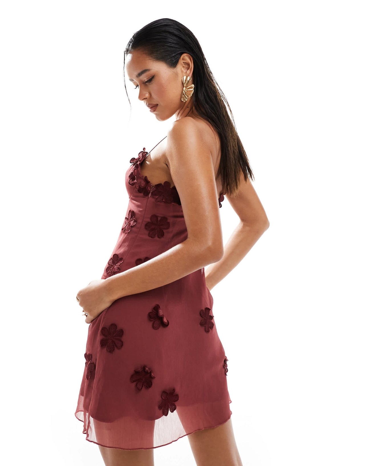 ASOS DESIGN bust cup floral embroidered mini dress in cherry red - ASOS Sample Sale
