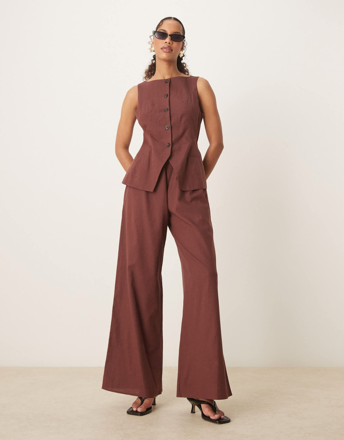 ASOS DESIGN button down waistcoat jumpsuit in chocolate - ASOS Sample Sale