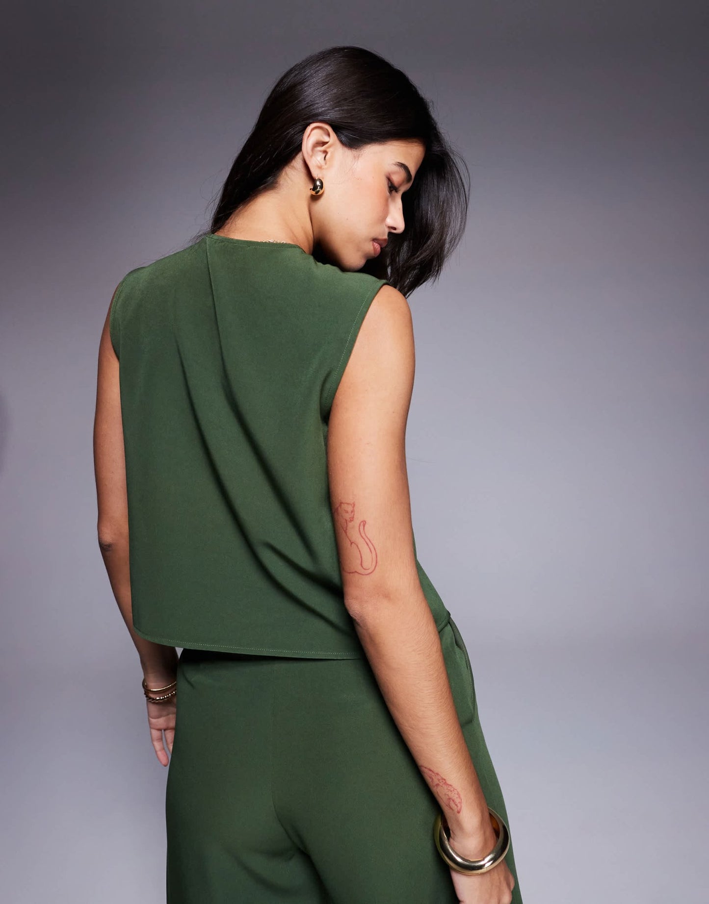 ASOS DESIGN button front sleeveless co-ord top in khaki - ASOS Sample Sale