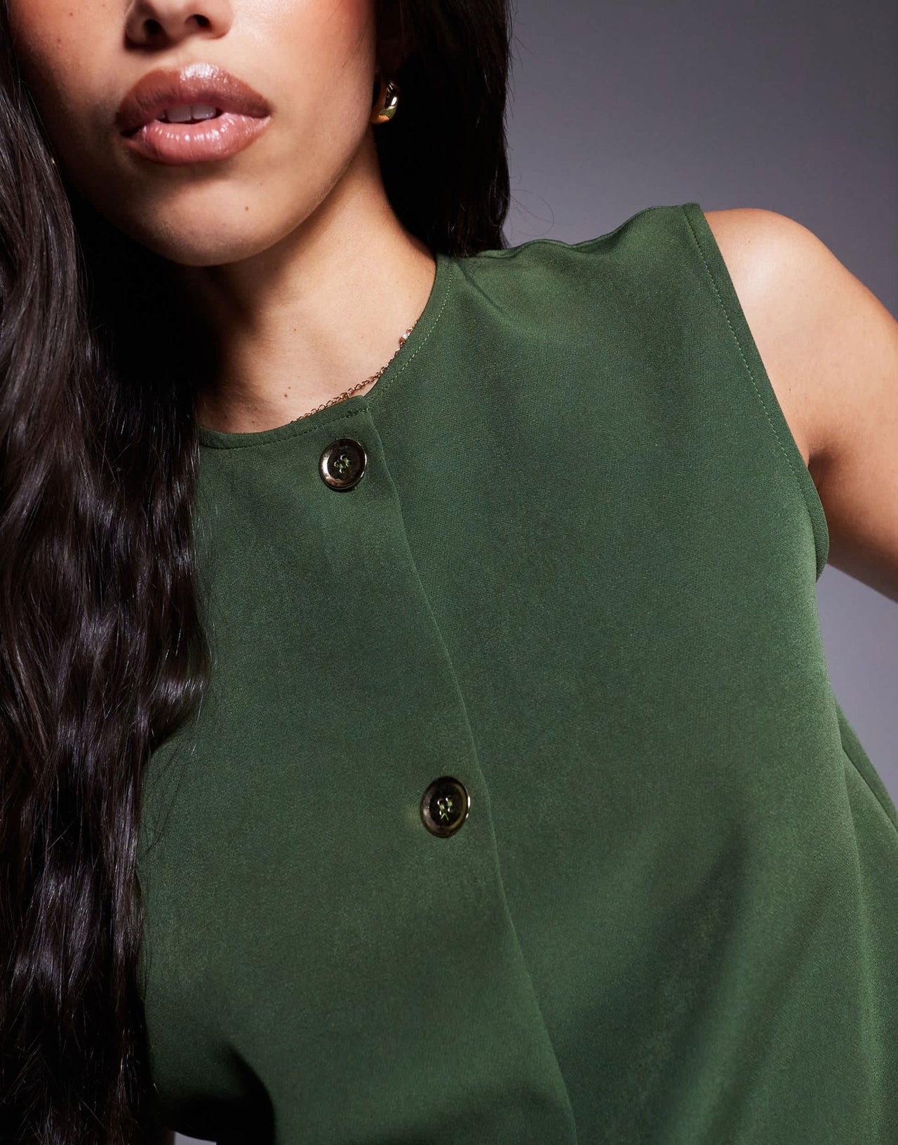 ASOS DESIGN button front sleeveless co-ord top in khaki - ASOS Sample Sale