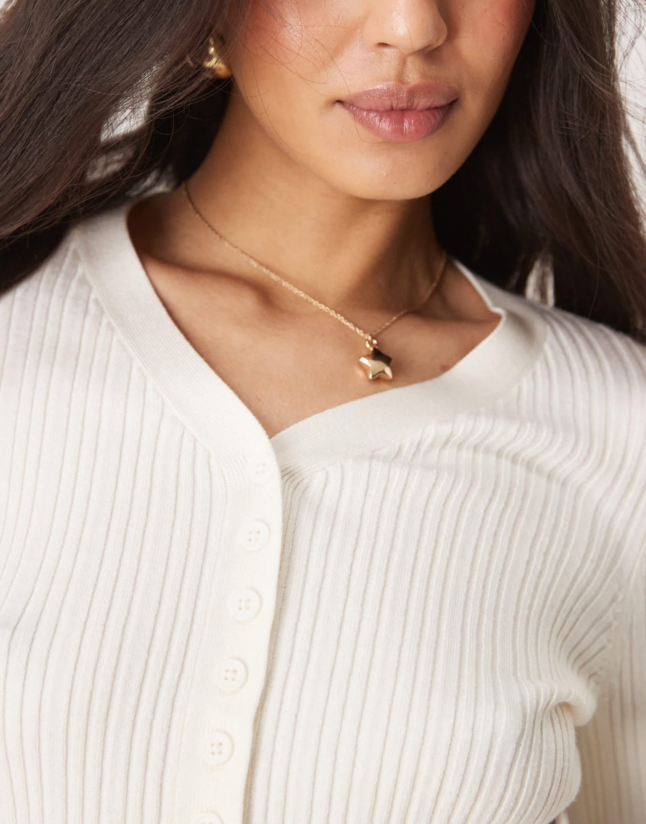 ASOS DESIGN button front v neck cardigan with frill in rib in cream - ASOS Sample Sale
