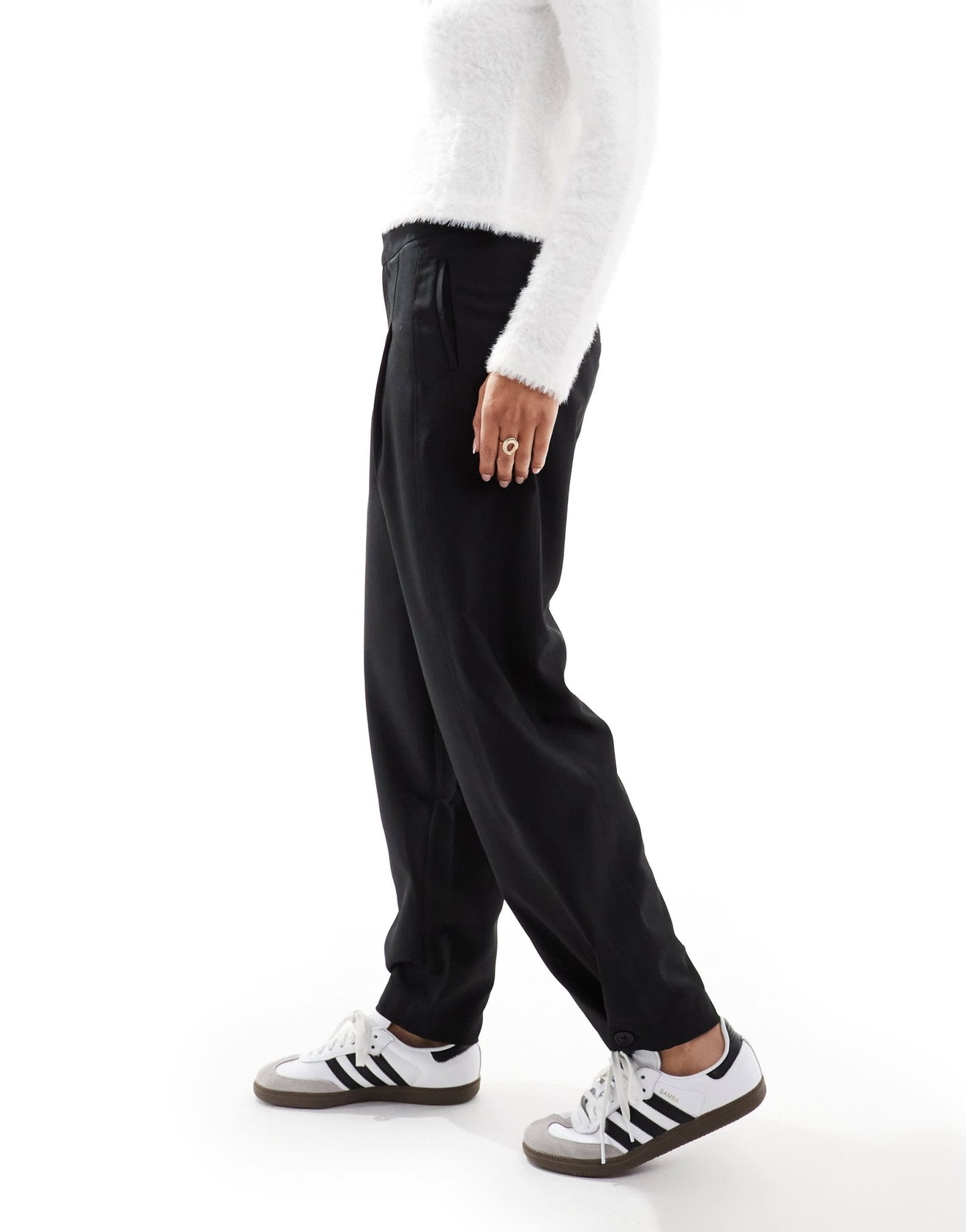 ASOS DESIGN button hem barrel tailored trouser in black - ASOS Sample Sale