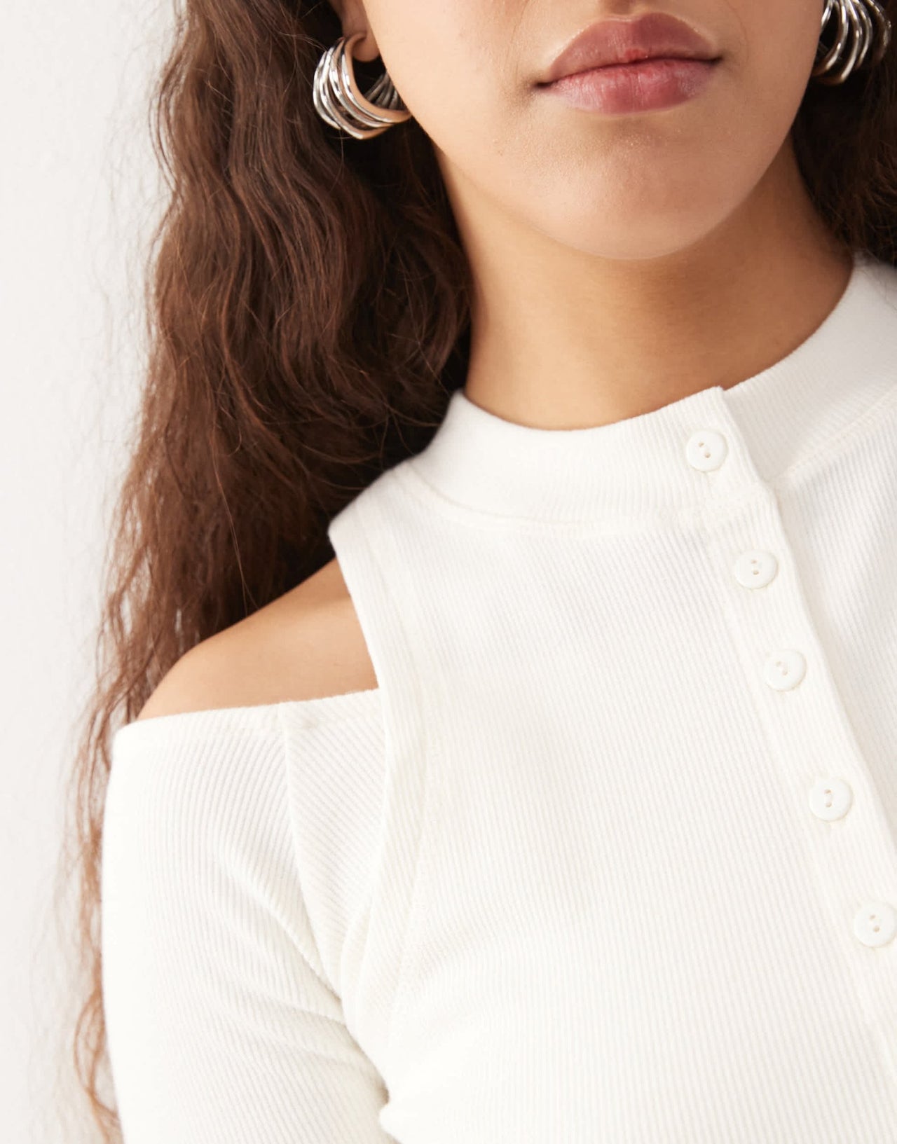ASOS DESIGN button through double layer cut out top in ecru - ASOS Sample Sale