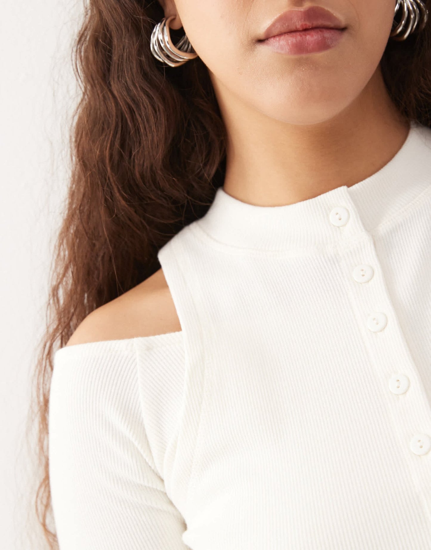 ASOS DESIGN button through double layer cut out top in ecru - ASOS Sample Sale