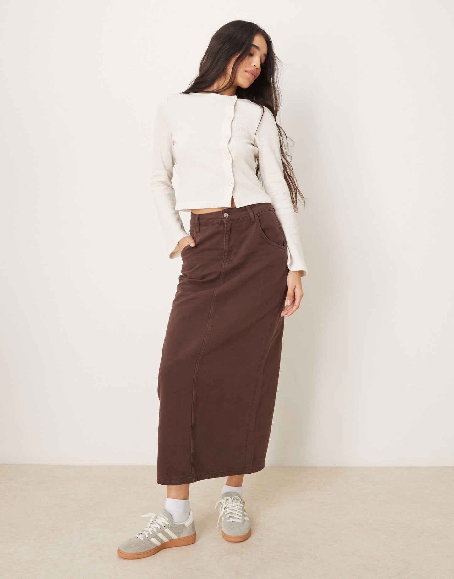 ASOS DESIGN button through flare sleeve waffle top in cream - ASOS Sample Sale