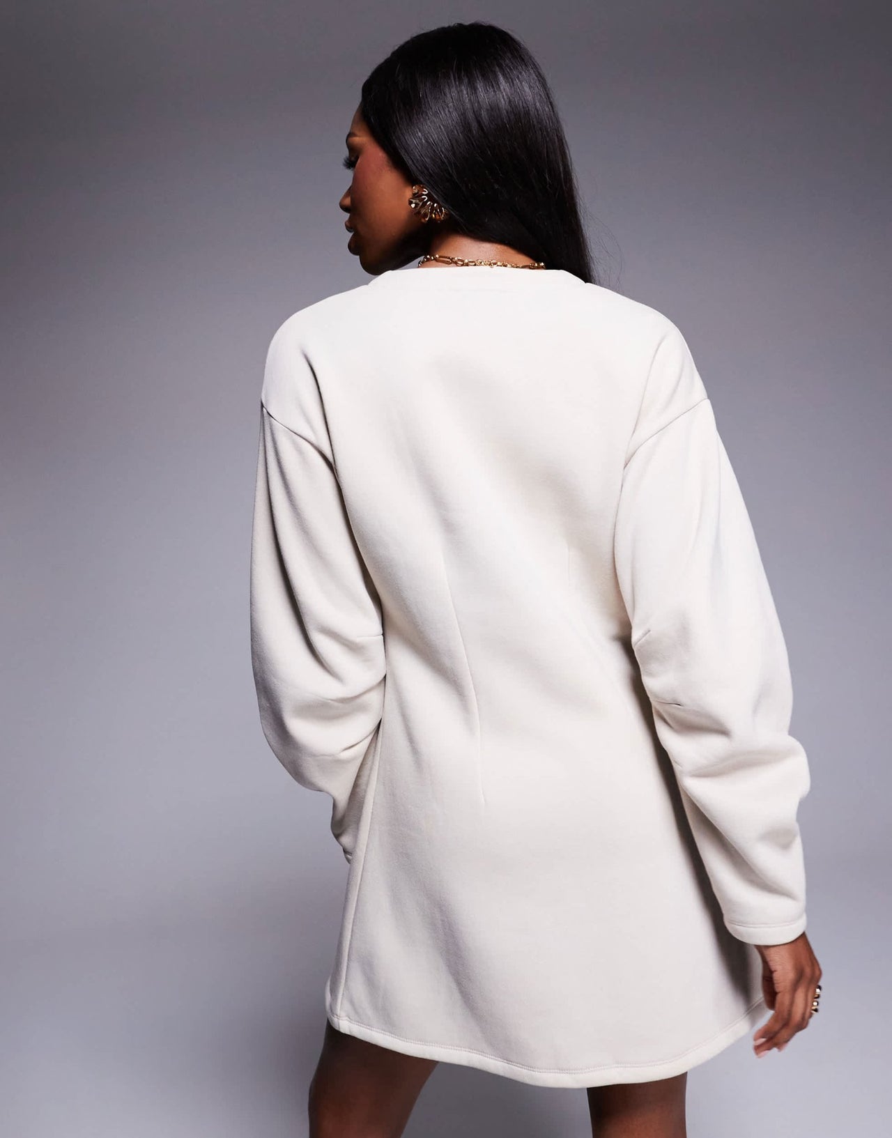 ASOS DESIGN button through mini dress with cocoon sleeve in cream - ASOS Sample Sale