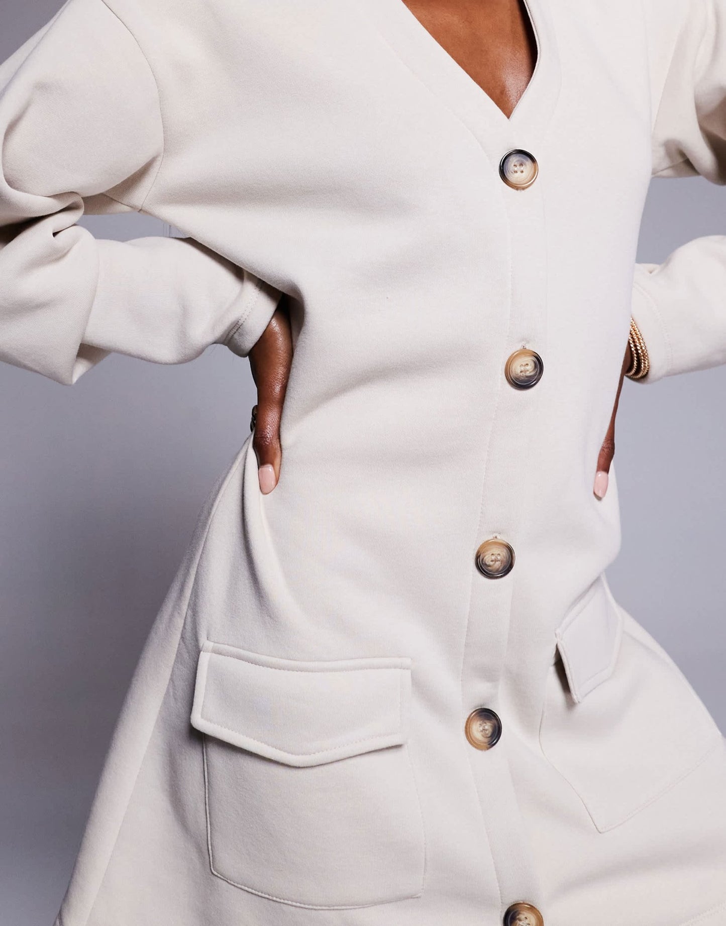 ASOS DESIGN button through mini dress with cocoon sleeve in cream - ASOS Sample Sale