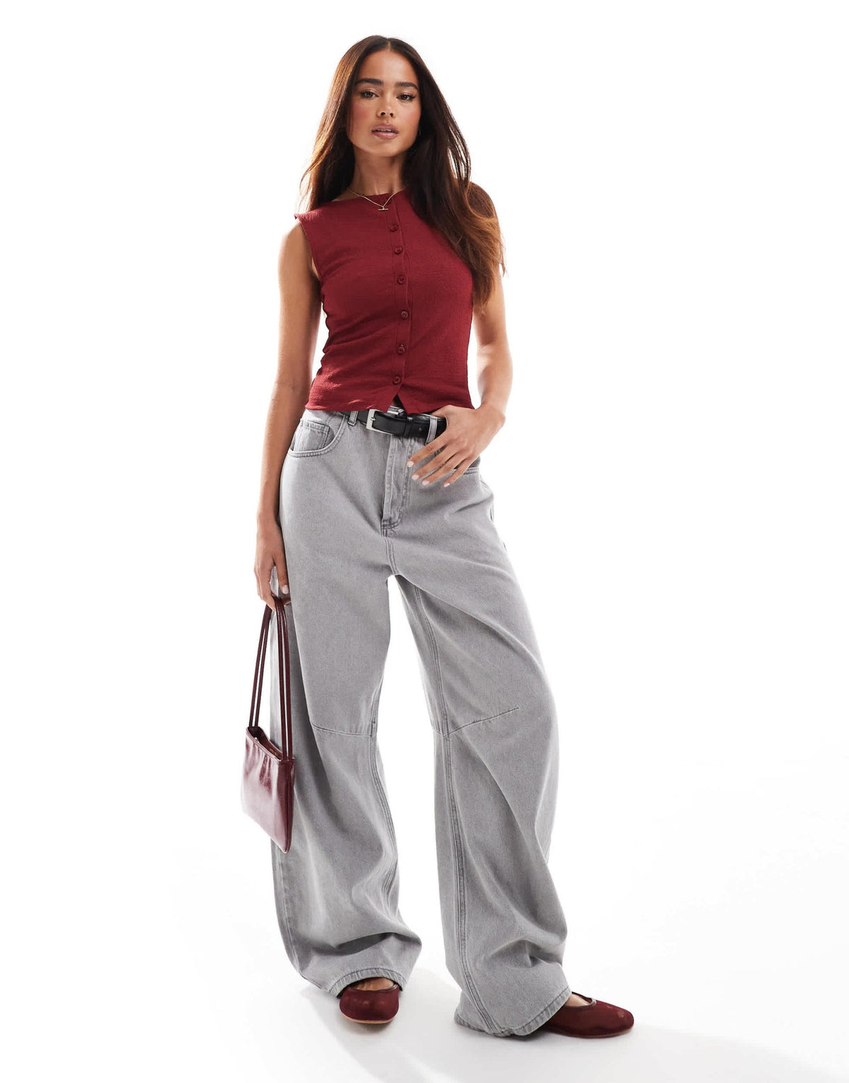 ASOS DESIGN button through tank top in wine - ASOS Sample Sale