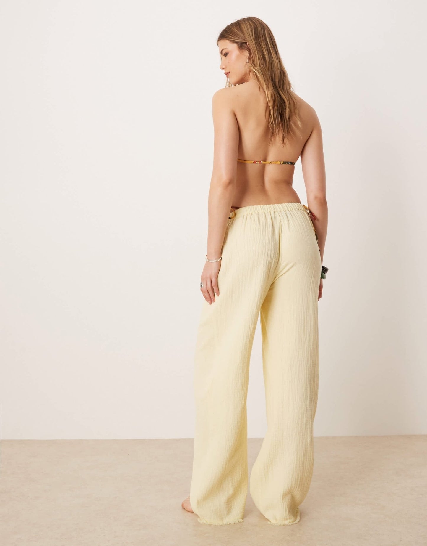 ASOS DESIGN Callie cheesecloth frayed beach trouser in buttermilk - ASOS Sample Sale