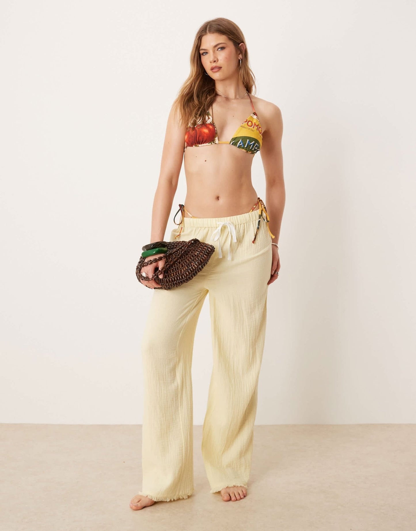ASOS DESIGN Callie cheesecloth frayed beach trouser in buttermilk - ASOS Sample Sale