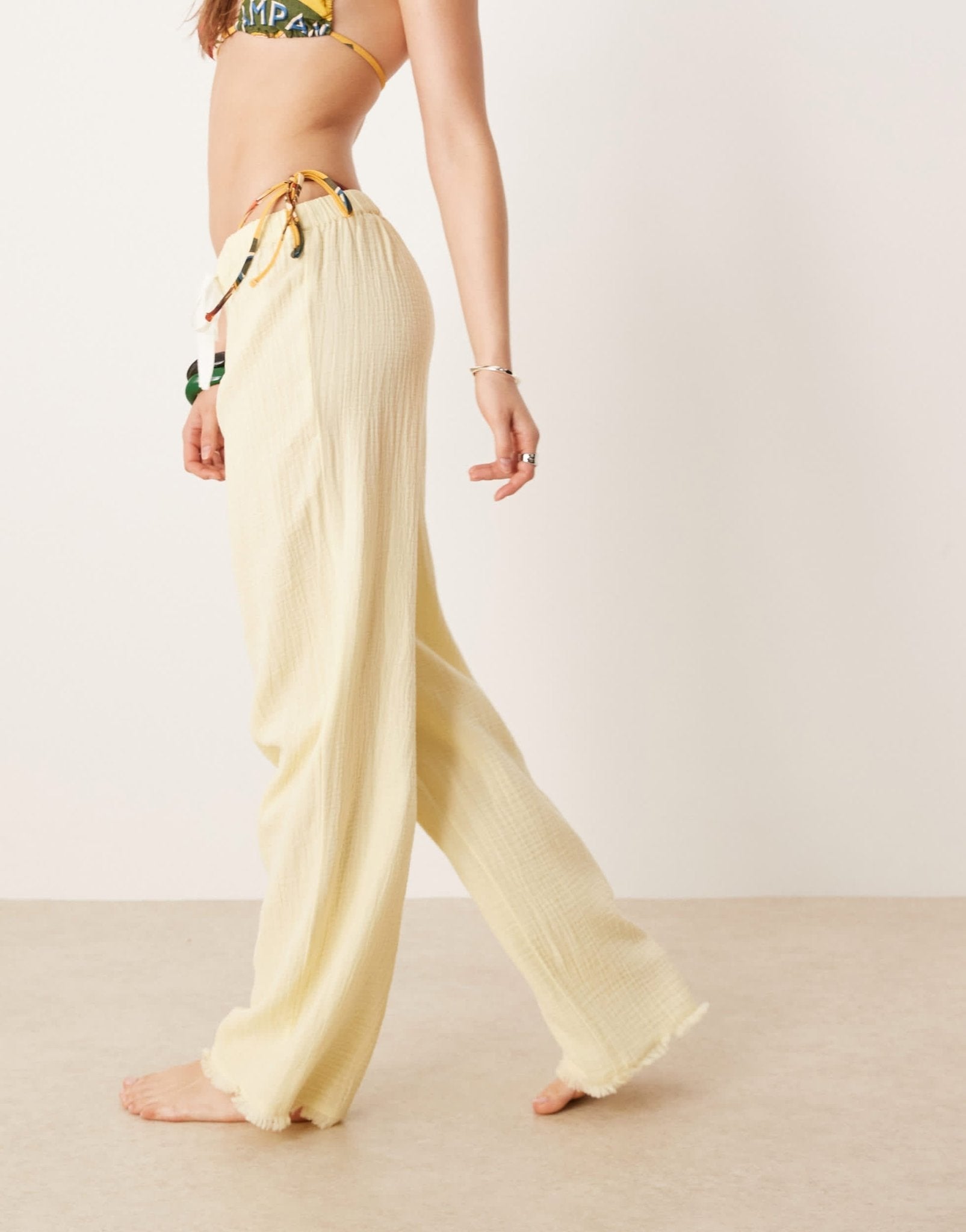 ASOS DESIGN Callie cheesecloth frayed beach trouser in buttermilk - ASOS Sample Sale