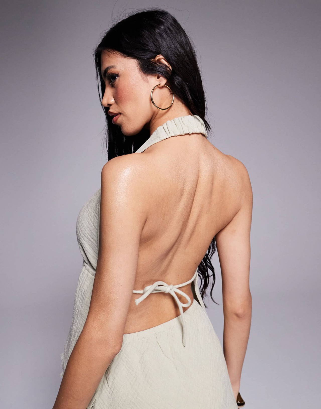 ASOS DESIGN Callie cheesecloth frayed halter beach top in washed sage - ASOS Sample Sale