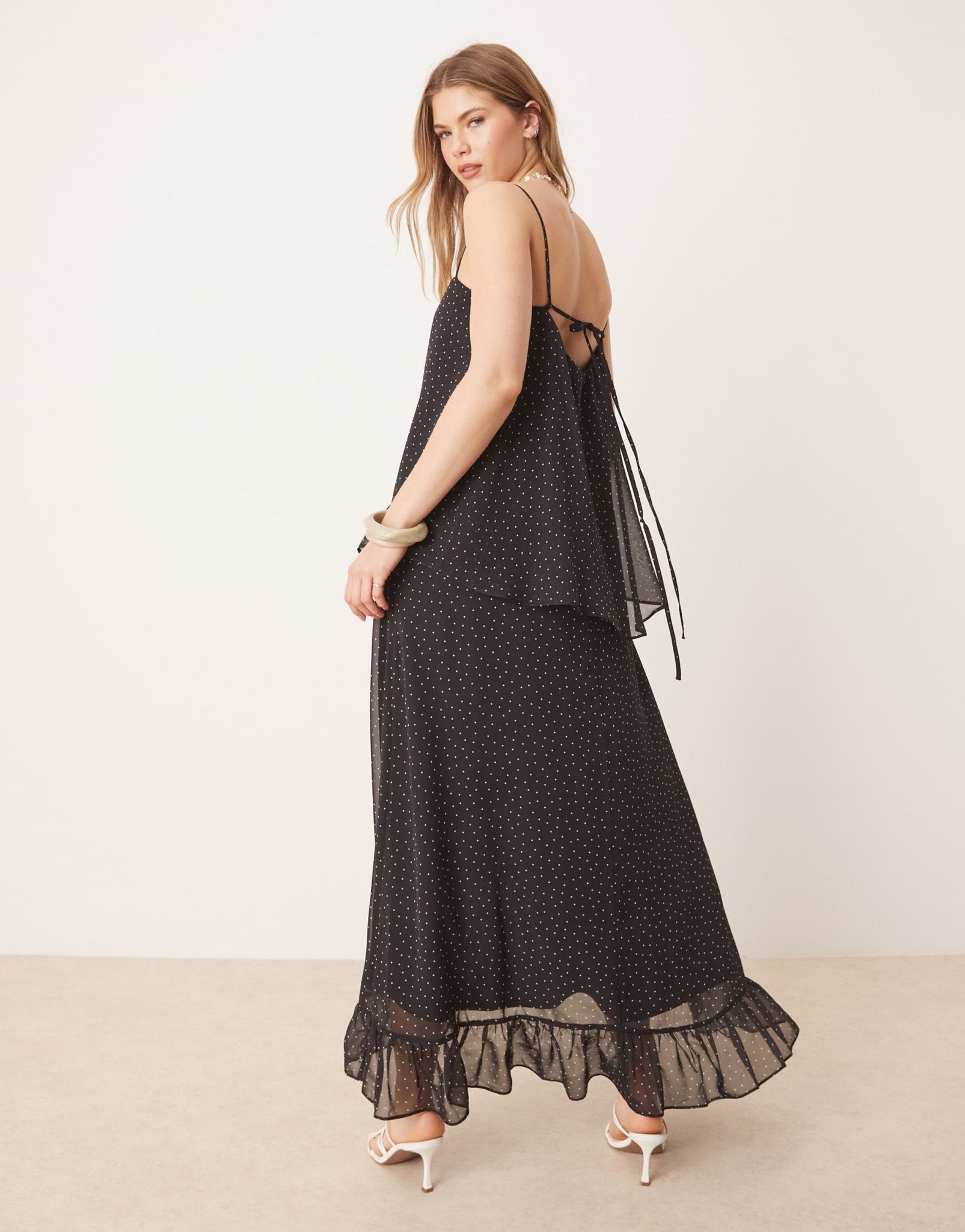 ASOS DESIGN cami chiffon frill hem maxi dress in black spot - ASOS Sample Sale