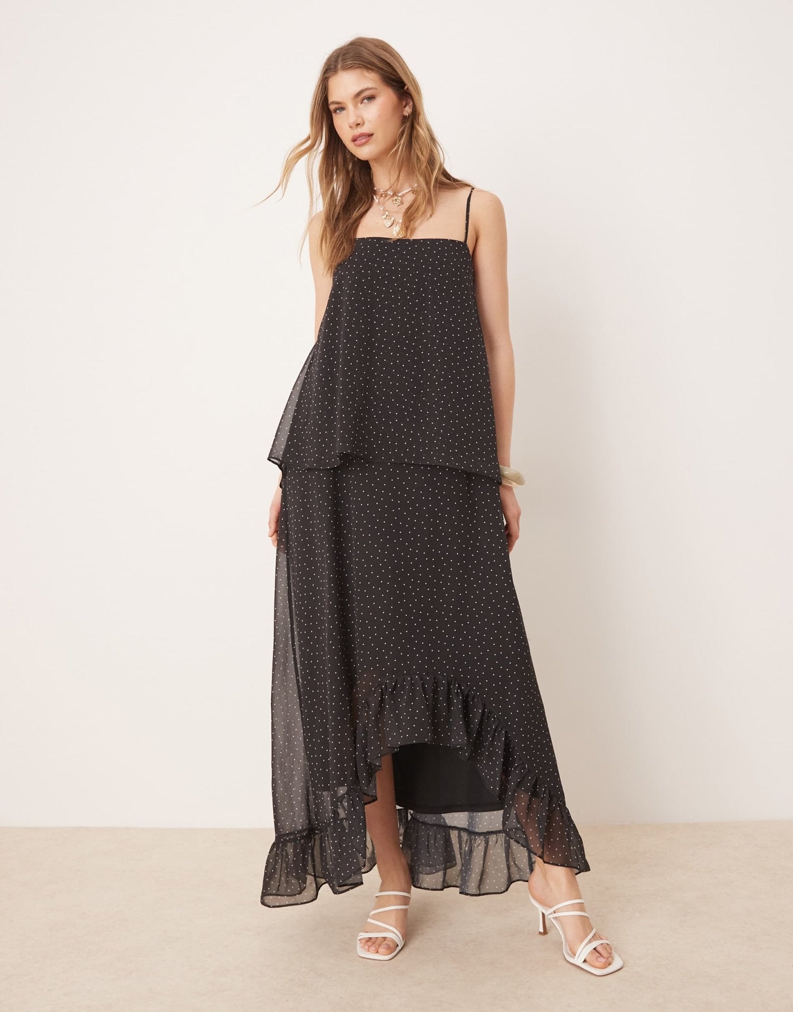 ASOS DESIGN cami chiffon frill hem maxi dress in black spot - ASOS Sample Sale