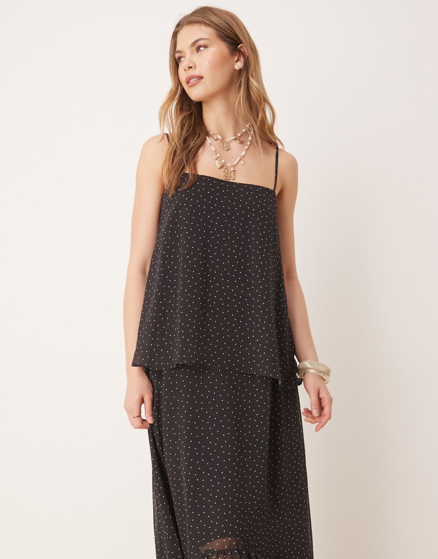 ASOS DESIGN cami chiffon frill hem maxi dress in black spot - ASOS Sample Sale