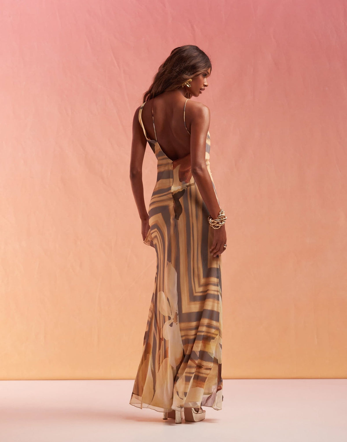 ASOS DESIGN cami maxi dress with cowl neck and ruffle split detail in brown floral print - ASOS Sample Sale
