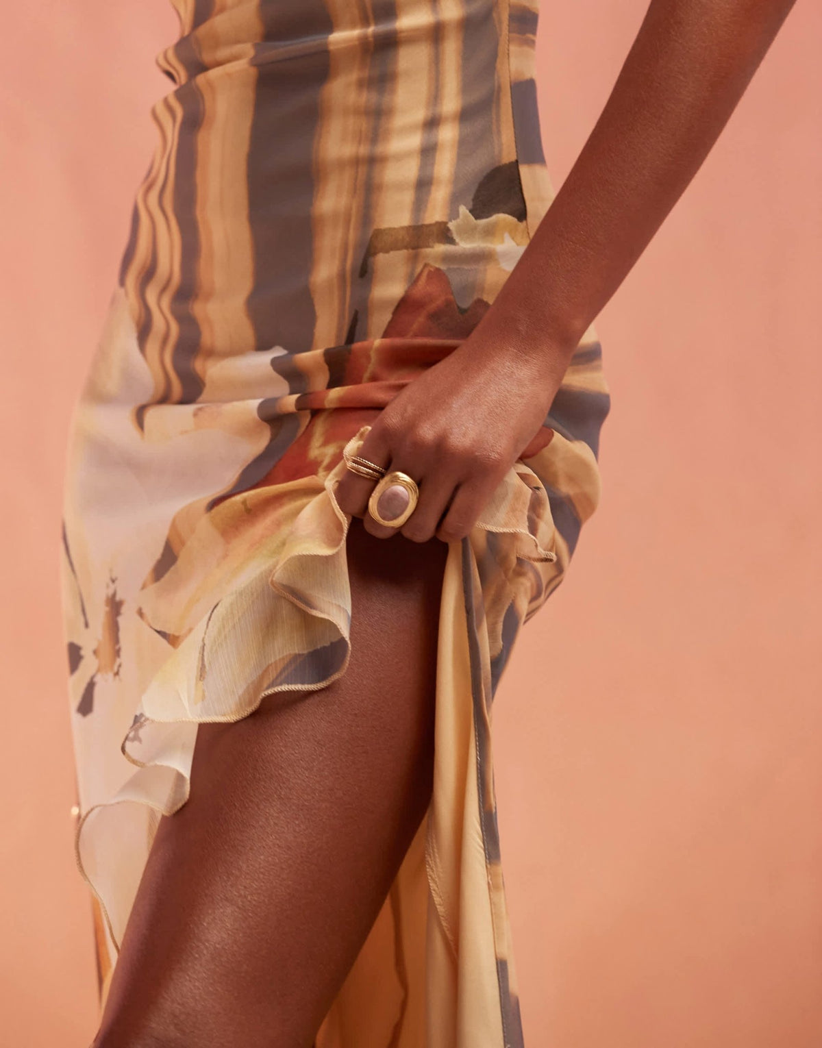 ASOS DESIGN cami maxi dress with cowl neck and ruffle split detail in brown floral print - ASOS Sample Sale