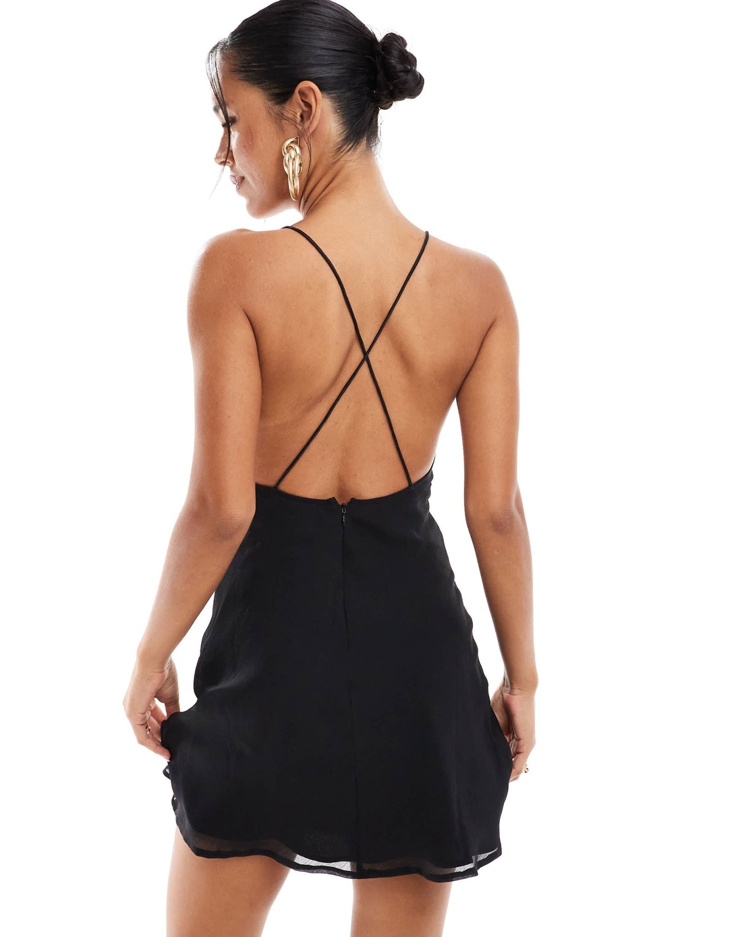 ASOS DESIGN cami mini dress with satin bust and buckle detail in black and gold contrast - ASOS Sample Sale