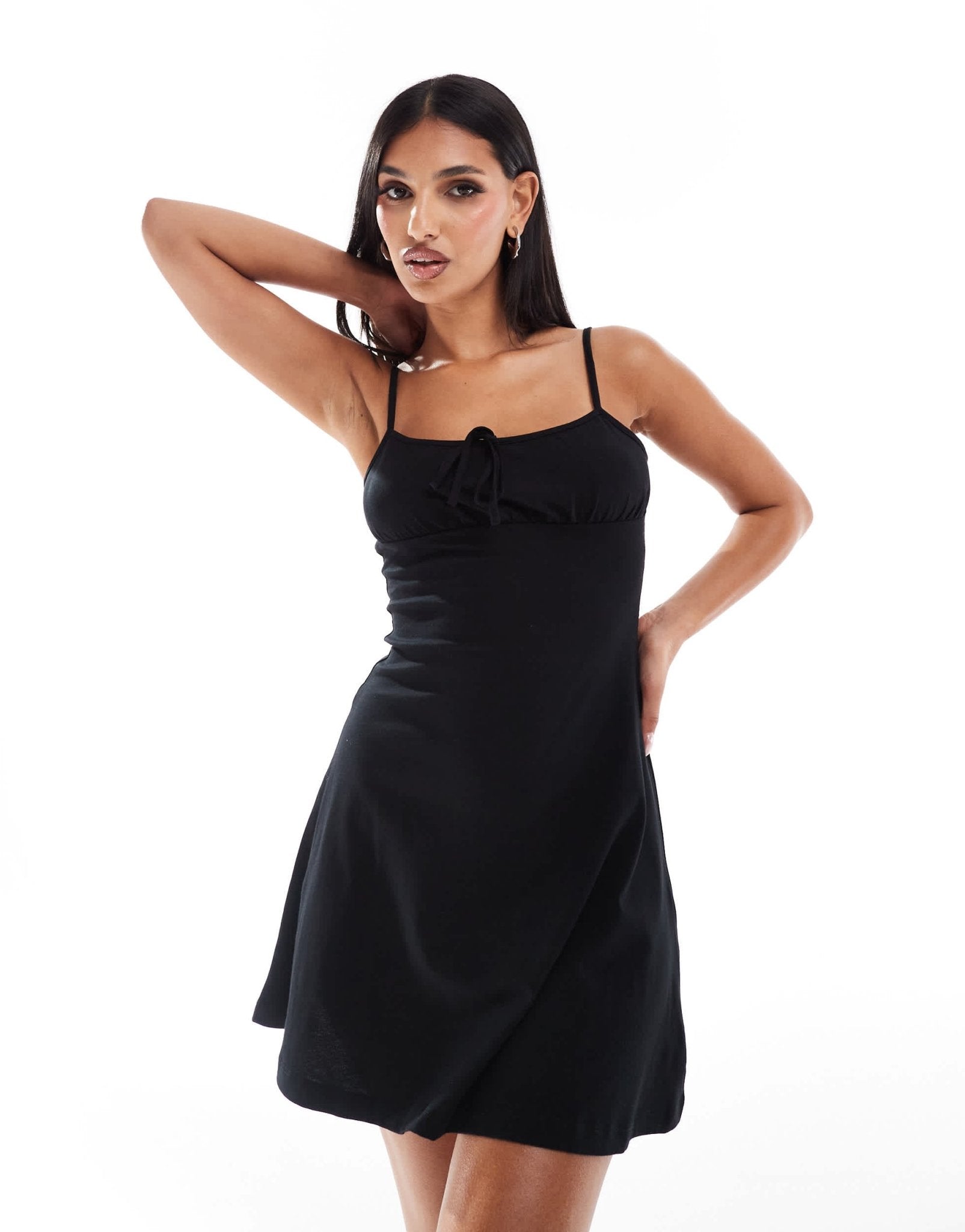 ASOS DESIGN cami ruched bust mini dress with flare hem in black - ASOS Sample Sale