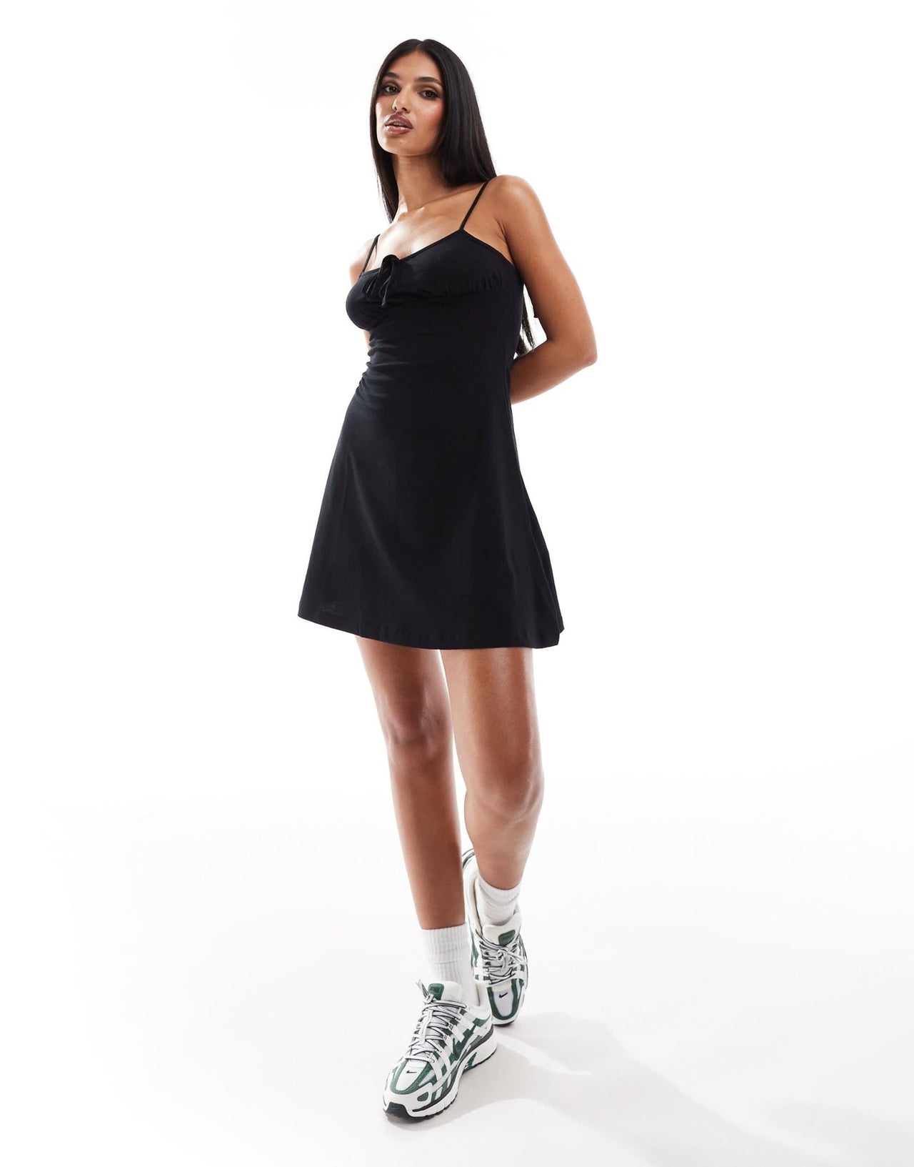 ASOS DESIGN cami ruched bust mini dress with flare hem in black - ASOS Sample Sale