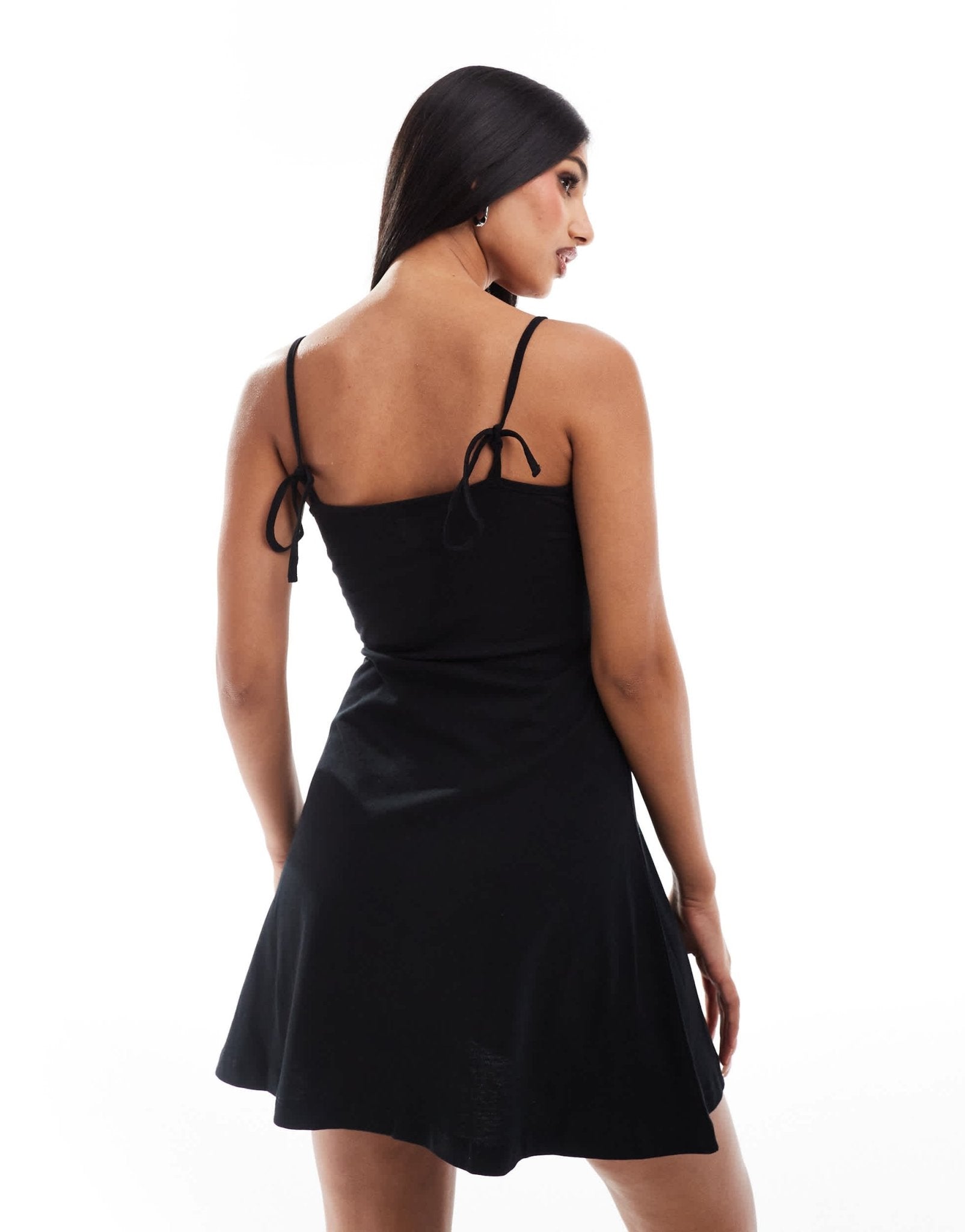 ASOS DESIGN cami ruched bust mini dress with flare hem in black - ASOS Sample Sale