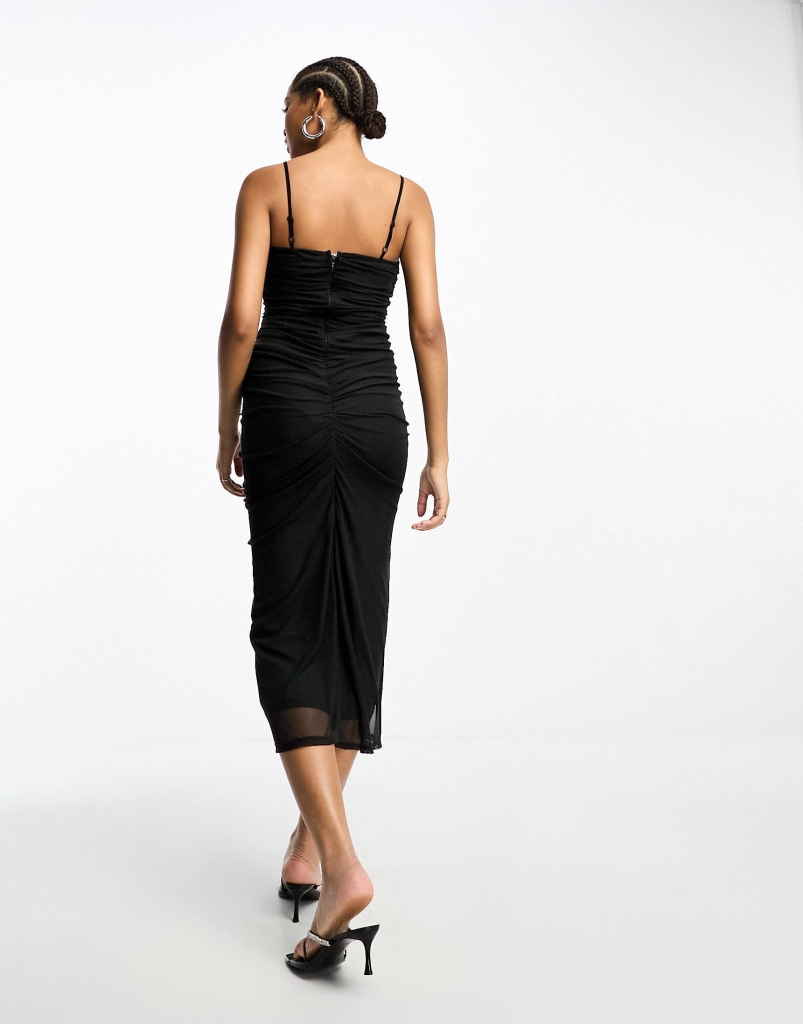 ASOS DESIGN cami ruched mesh midi dress in black - ASOS Sample Sale