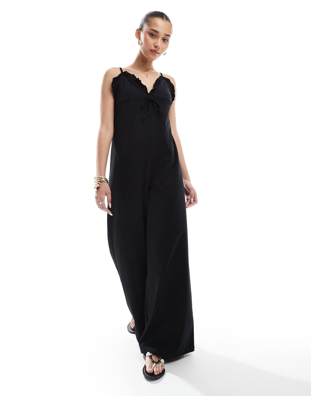 ASOS DESIGN cami ruffle wide leg jumpsuit in black - ASOS Sample Sale