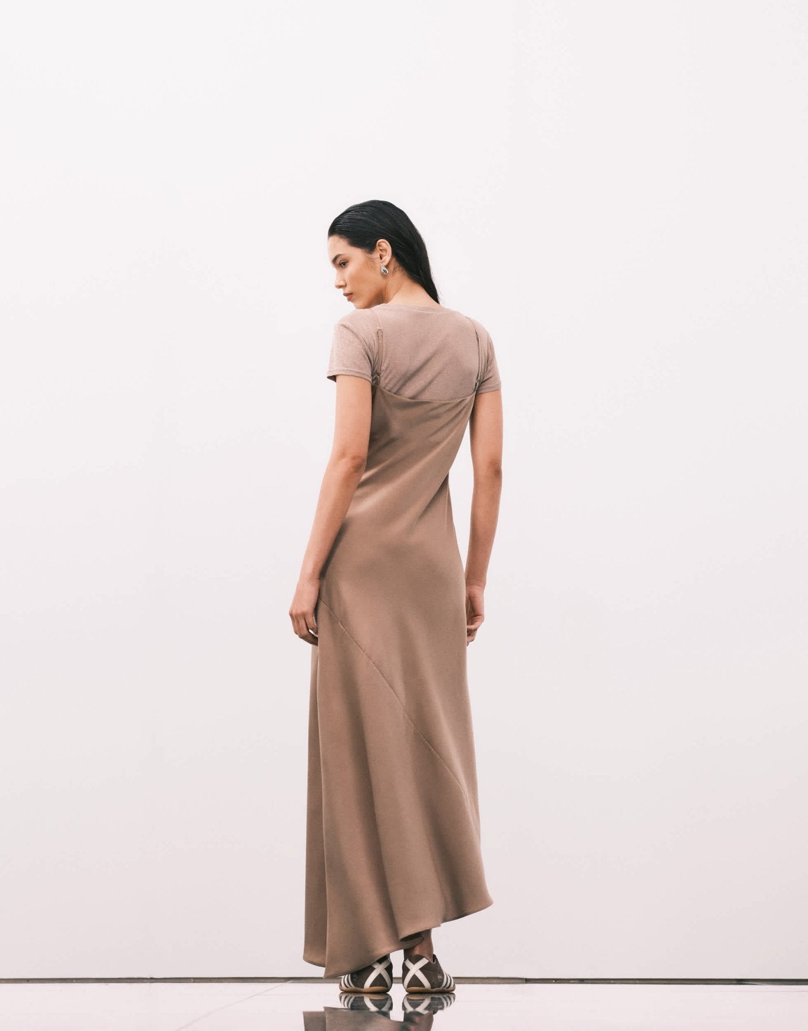 ASOS DESIGN cami satin 2 in 1 t shirt midi dress in champagne - ASOS Sample Sale