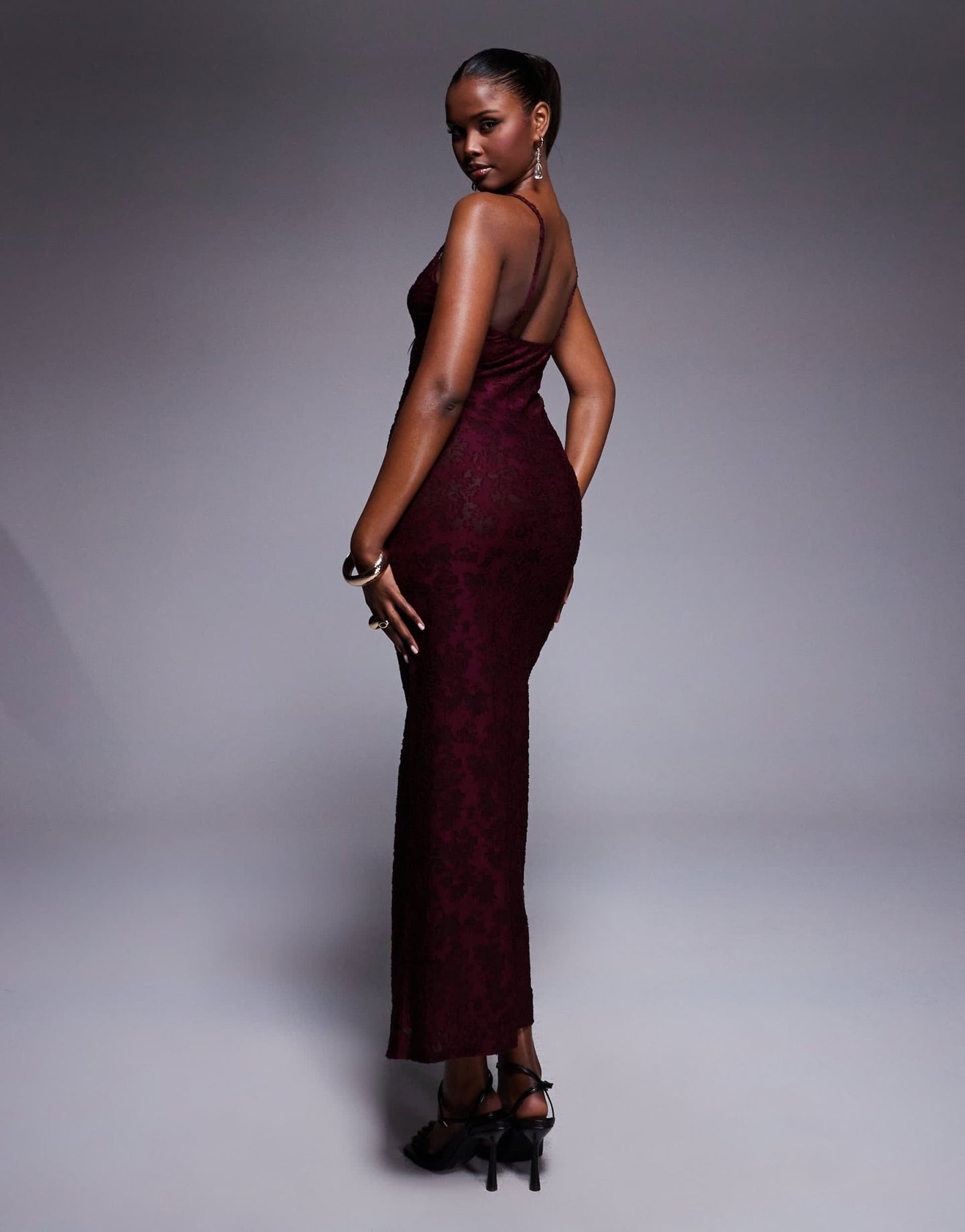 ASOS DESIGN cami square neckline sheer devore midi dress in wine - ASOS Sample Sale