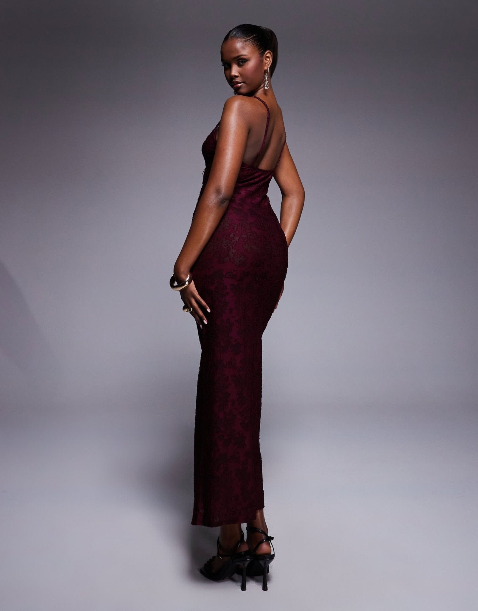 ASOS DESIGN cami square neckline sheer devore midi dress in wine - ASOS Sample Sale