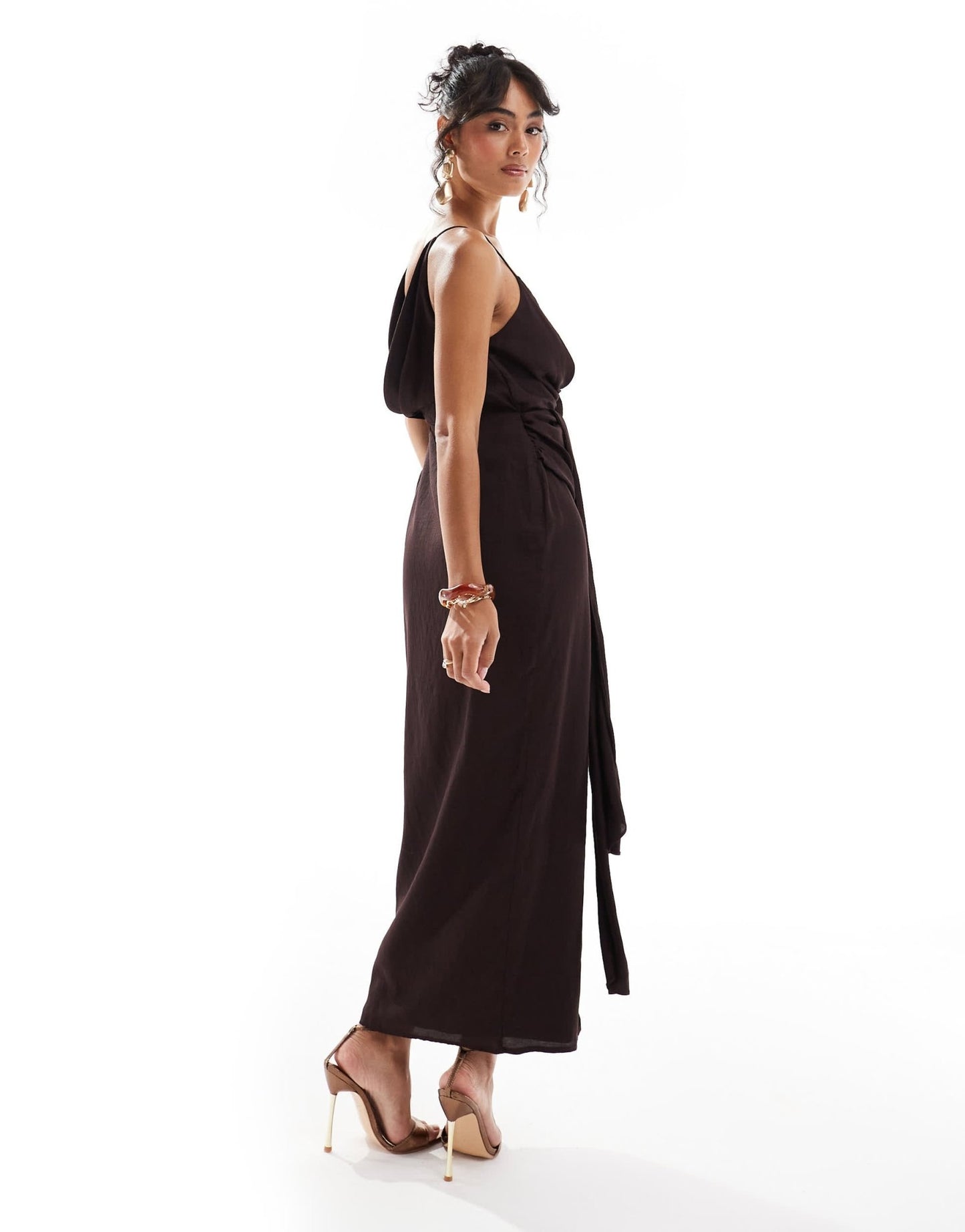 ASOS DESIGN cami strap drape tuck detail midi dress in aubergine - ASOS Sample Sale