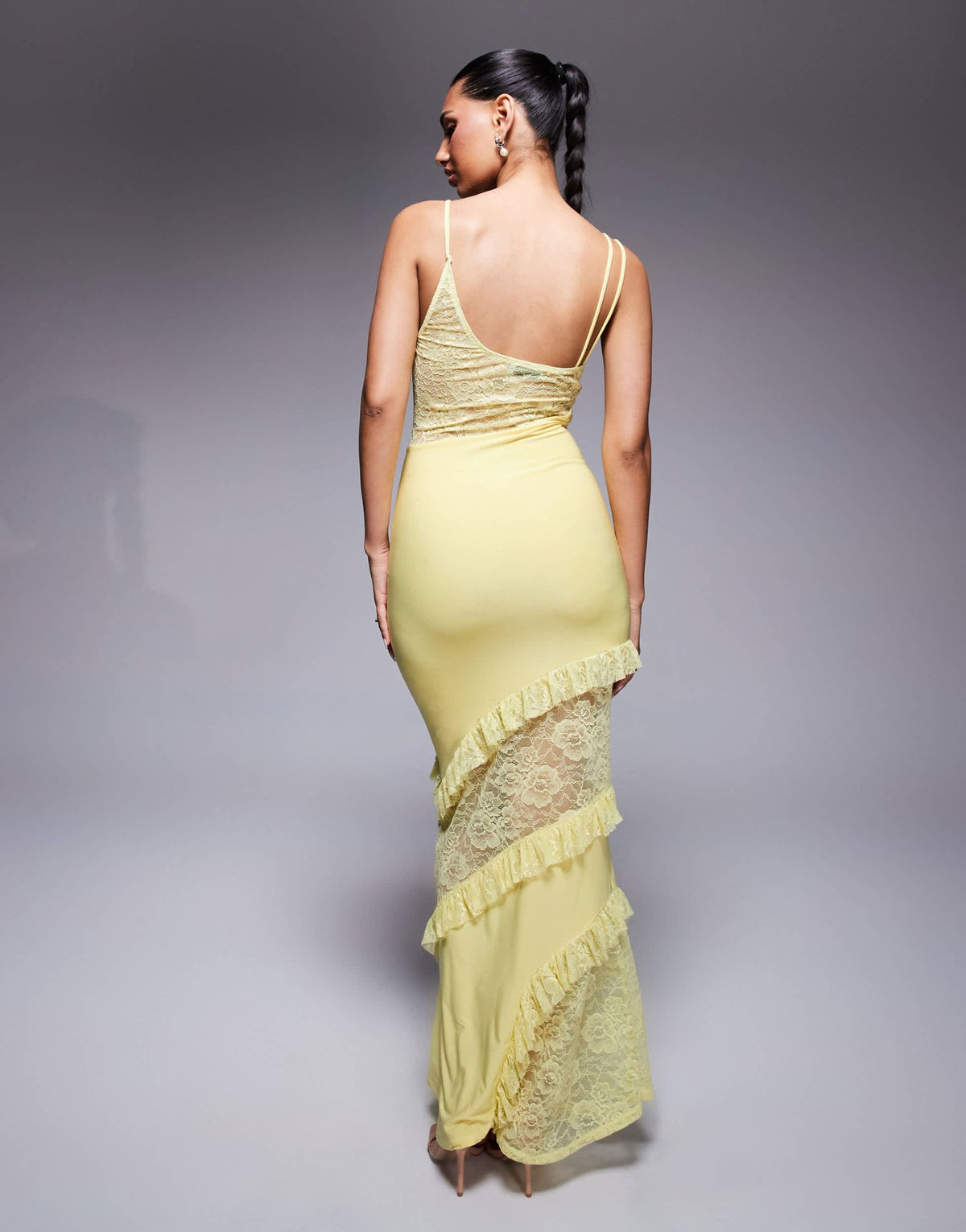 ASOS DESIGN cami strap lace panel maxi dress with ruffle detail in pastel yellow - ASOS Sample Sale