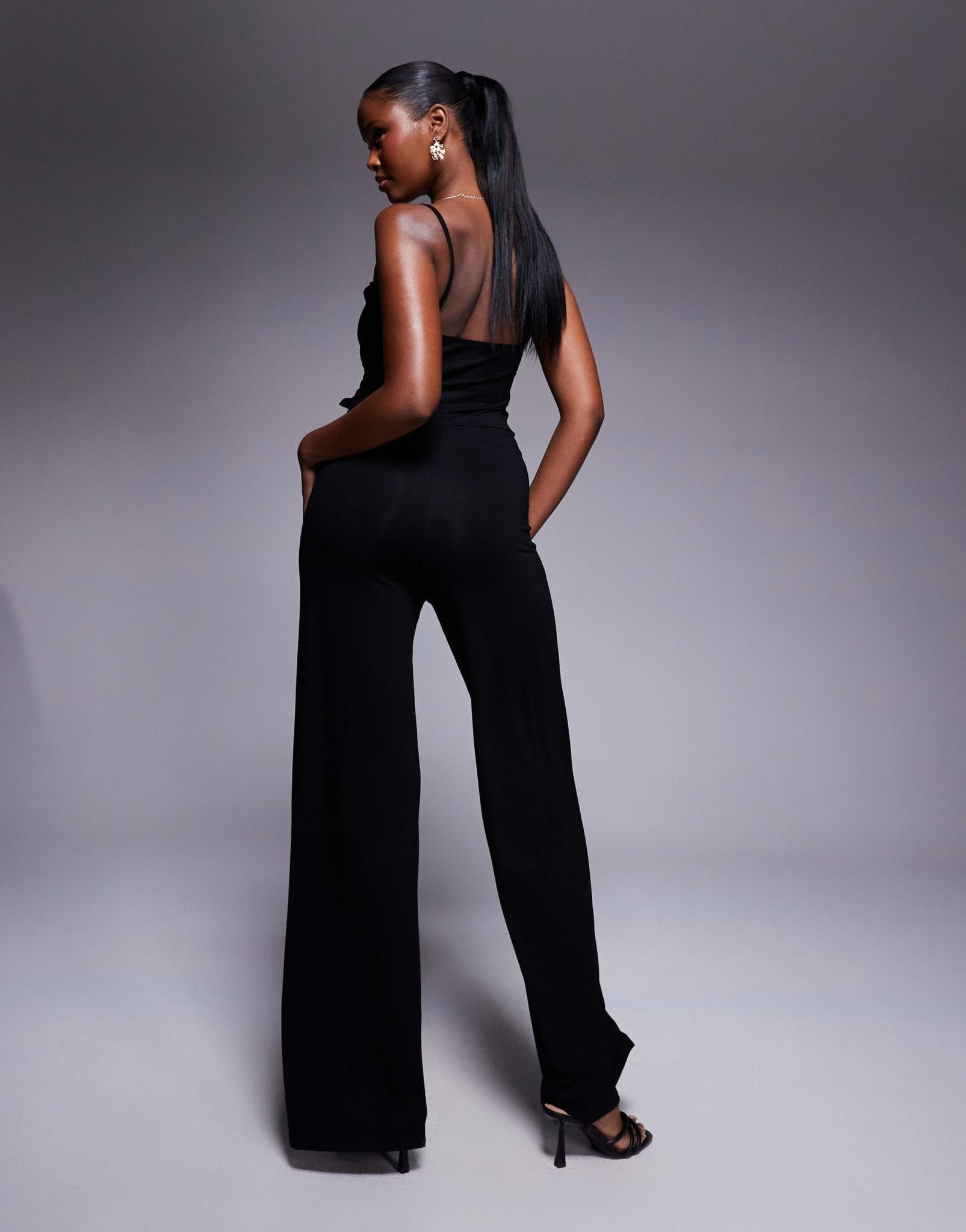 ASOS DESIGN cami strap with ruffles wide leg jumpsuit in black - ASOS Sample Sale